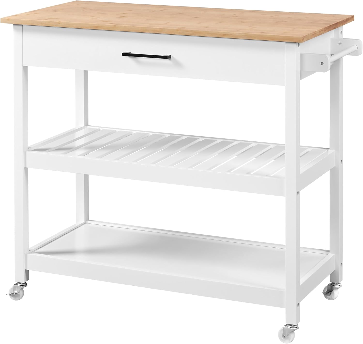 Detalle de Yaheetech YT-00099034-1 Kitchen Island Cart, White, Bamboo Top, Drawer