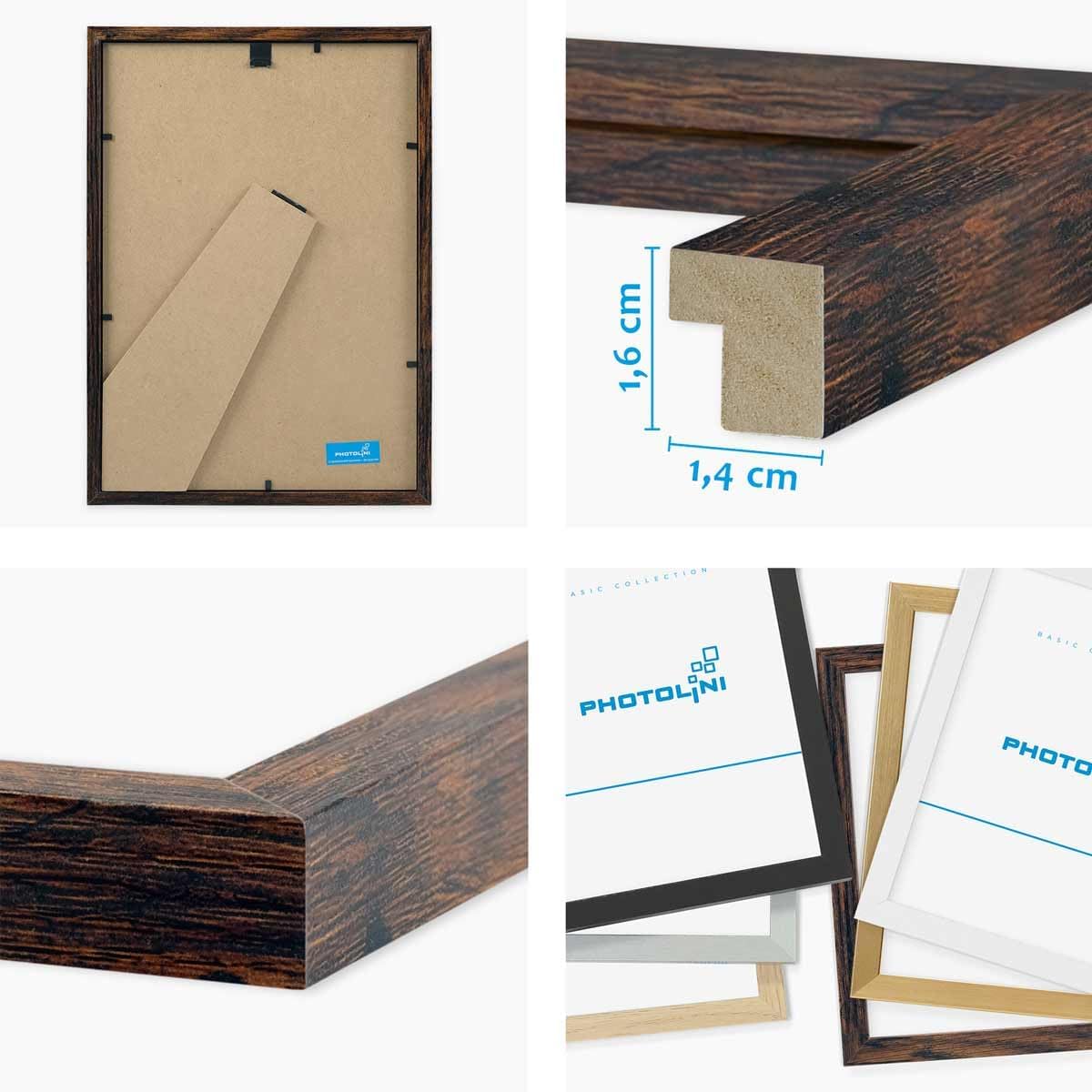 Thumbnail 2 de PHOTOLINI A4 Bilderrahmen aus MDF/Eiche dunkel (21x30 cm, Acrylglas) zum Aufhängen oder Aufstellen