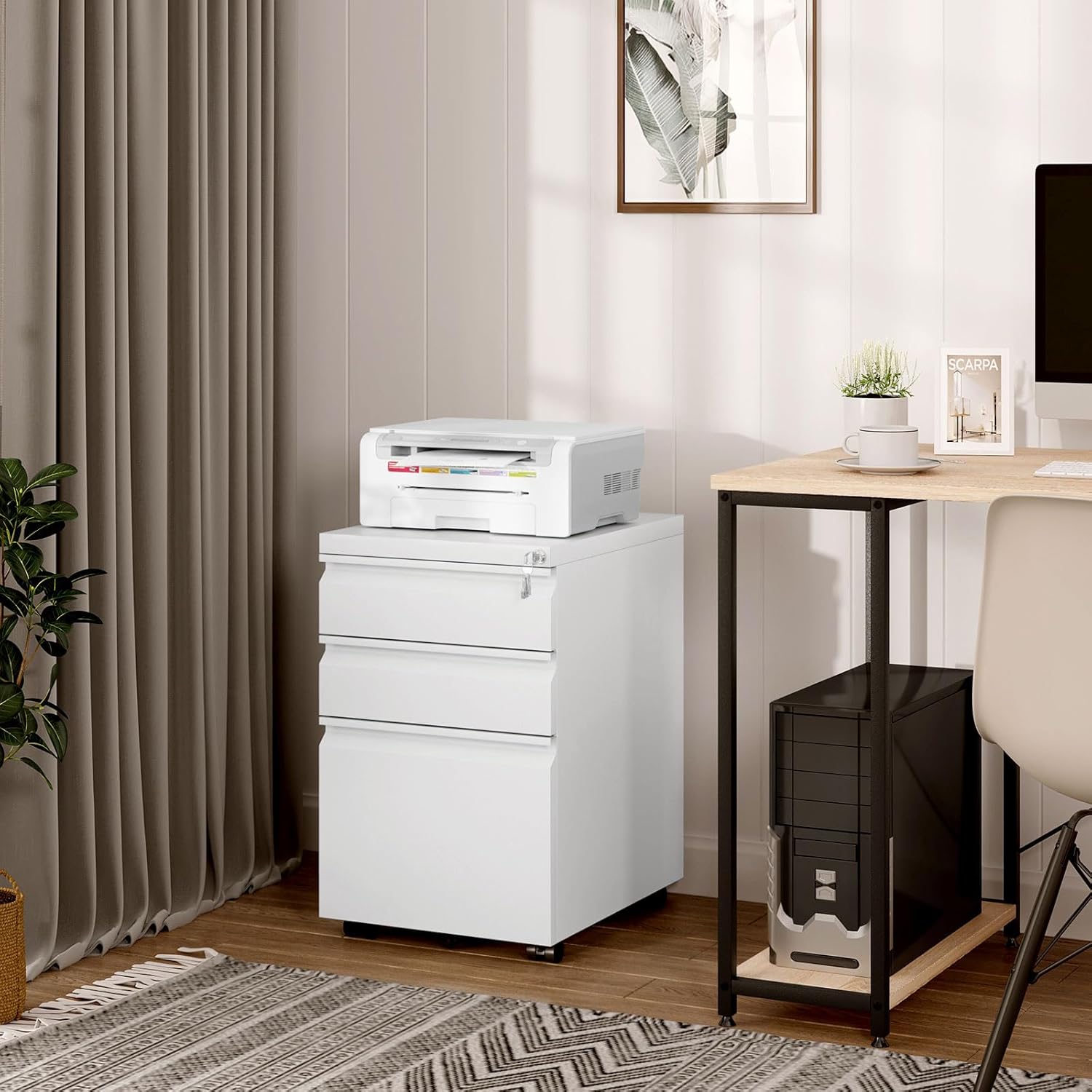 Thumbnail 1 de WOLTU Archivador Móvil con 3 Cajones y Cerradura 🗄️