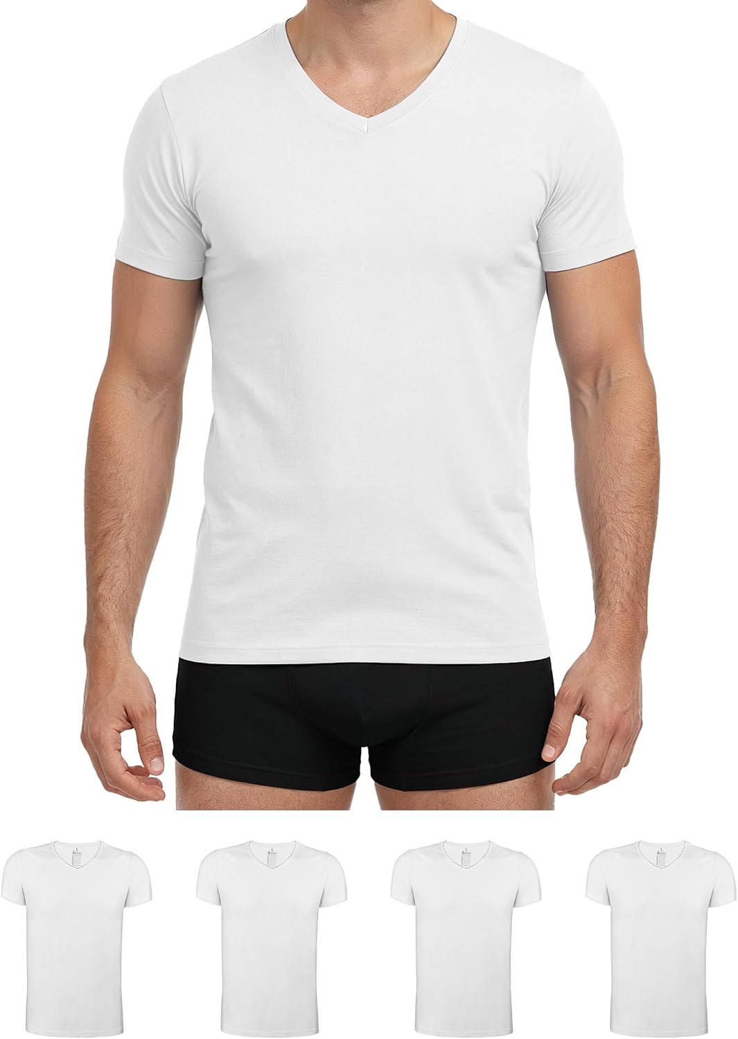 Detalle de Lot de 4 t-shirts ALPIDEX homme col en V (coton/élasthanne) à porter en sous-vêtement