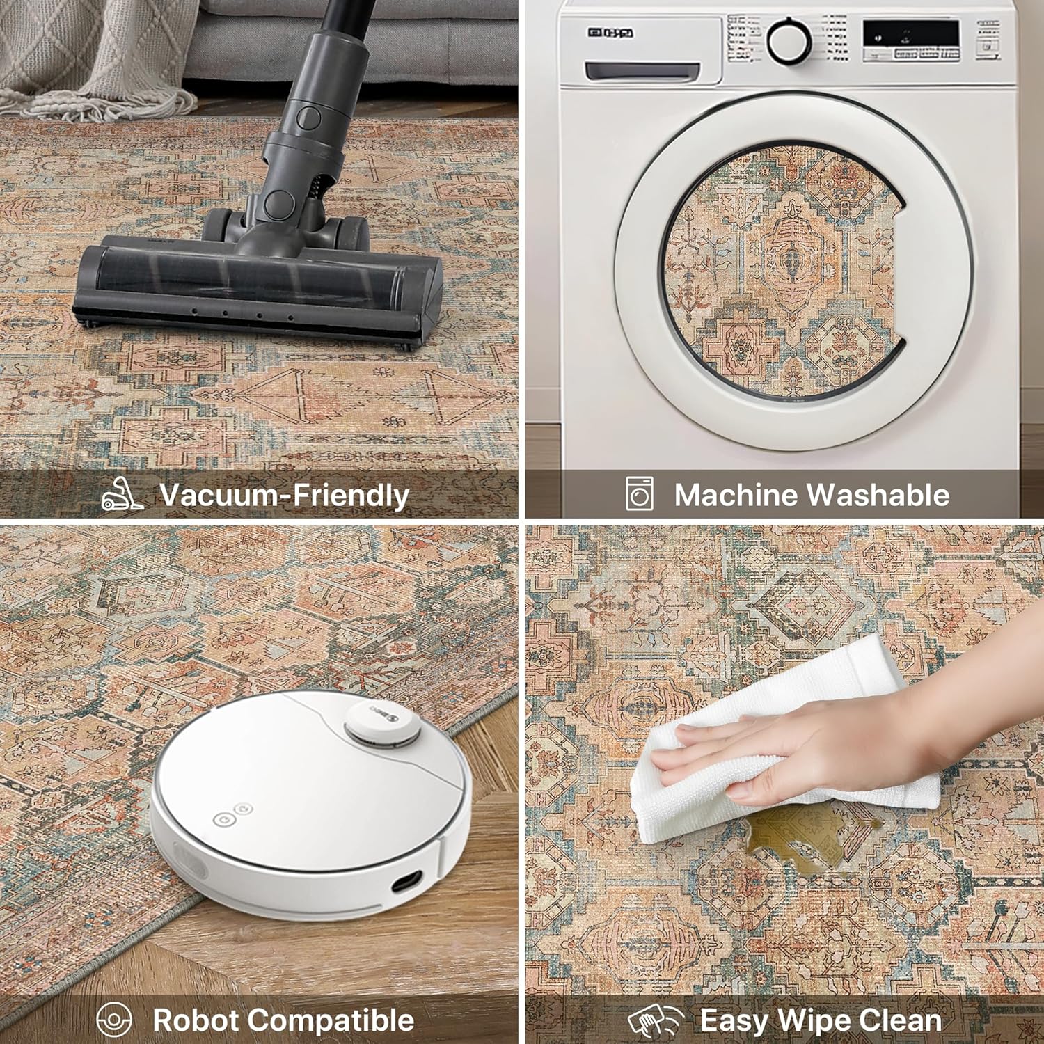 Thumbnail 3 de BEIMO Tapis de salon vintage lavable en machine antidérapant TPE 160x230 cm – Brique