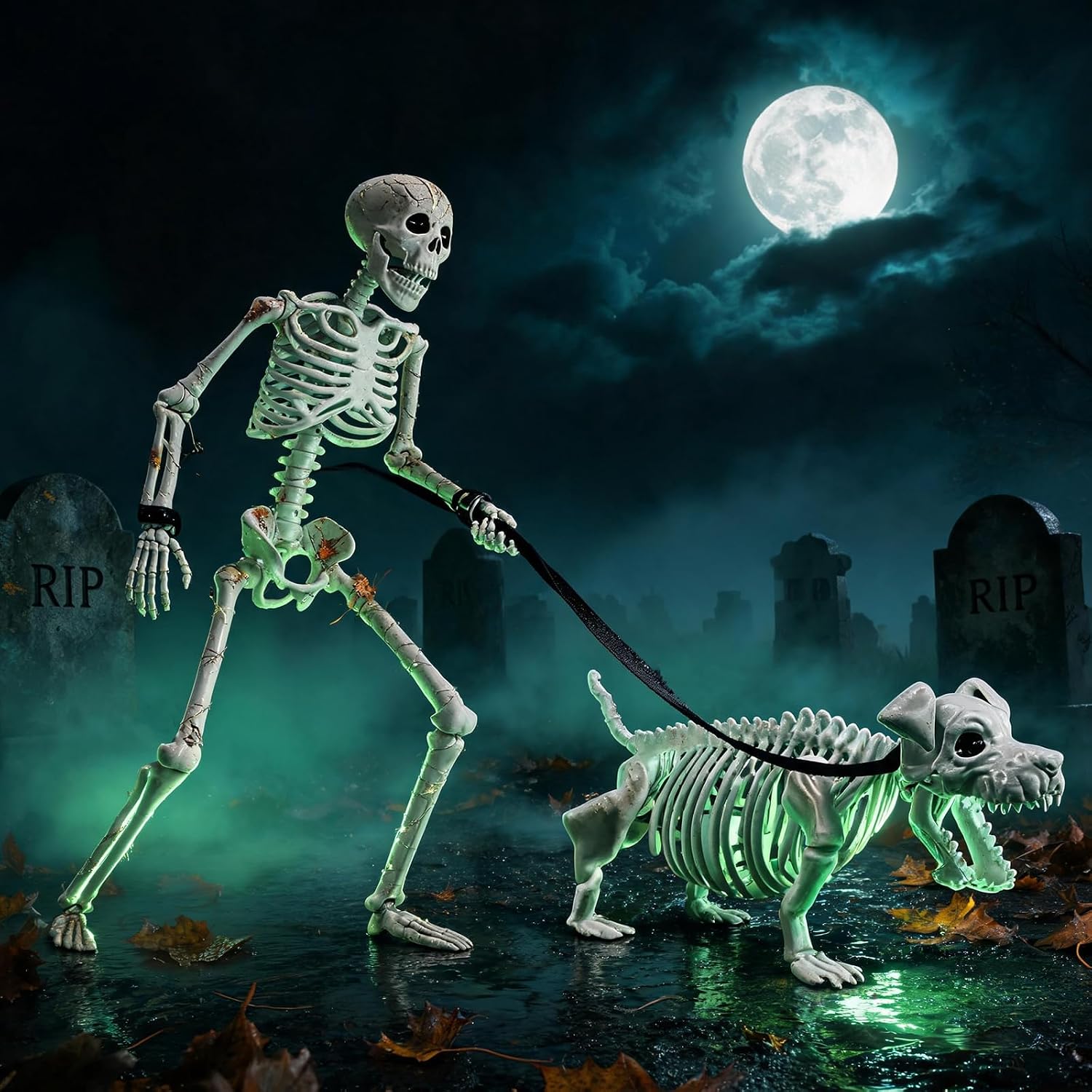 Detalle 1 de UZYZMS 1 Posable Human and Dog Skeleton Halloween Decor, 36-Inch