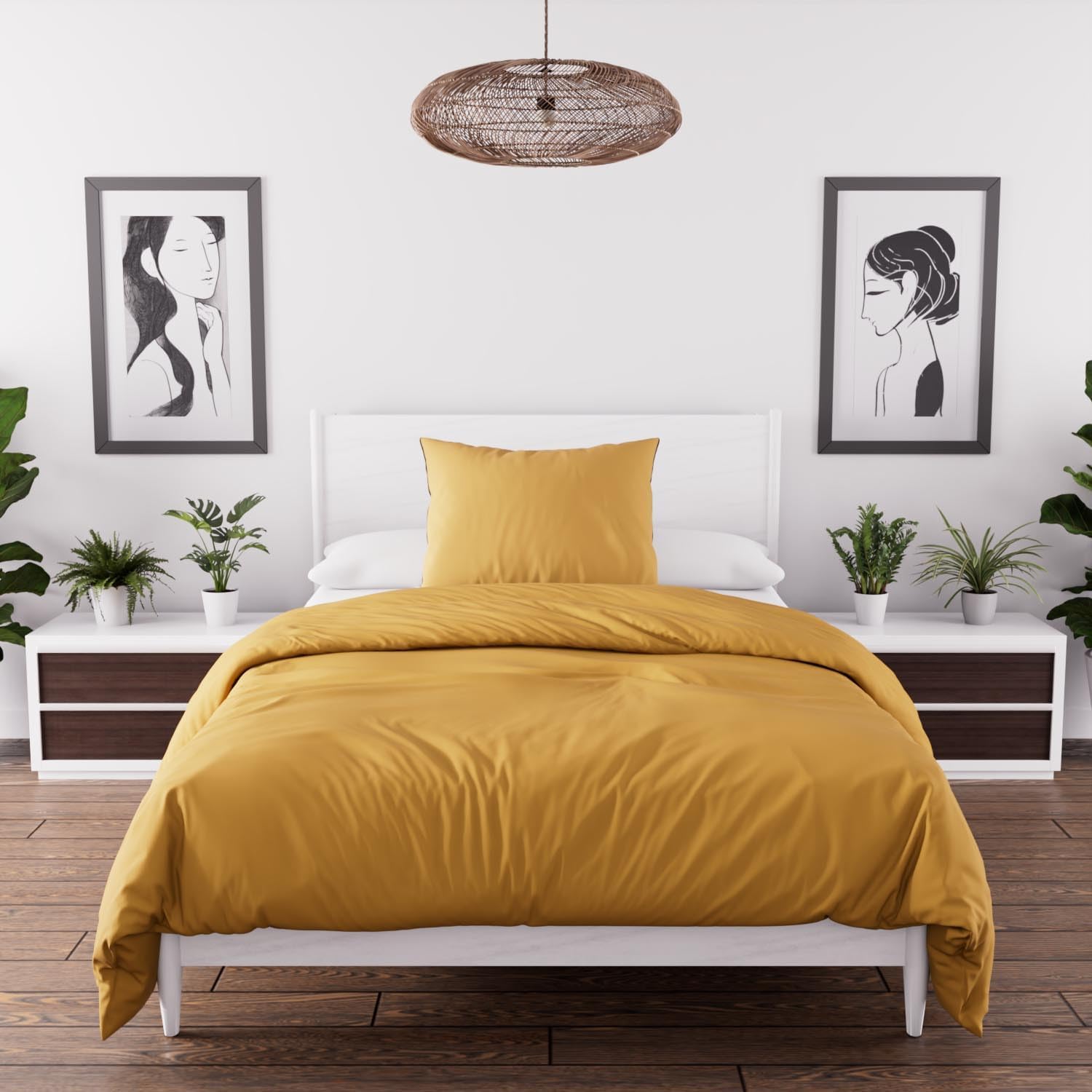 Detalle de Intemporel Parure Housse de Couette en Microfibre lavée 140x200 cm Boheme Moutarde – Soleil d’Ocre