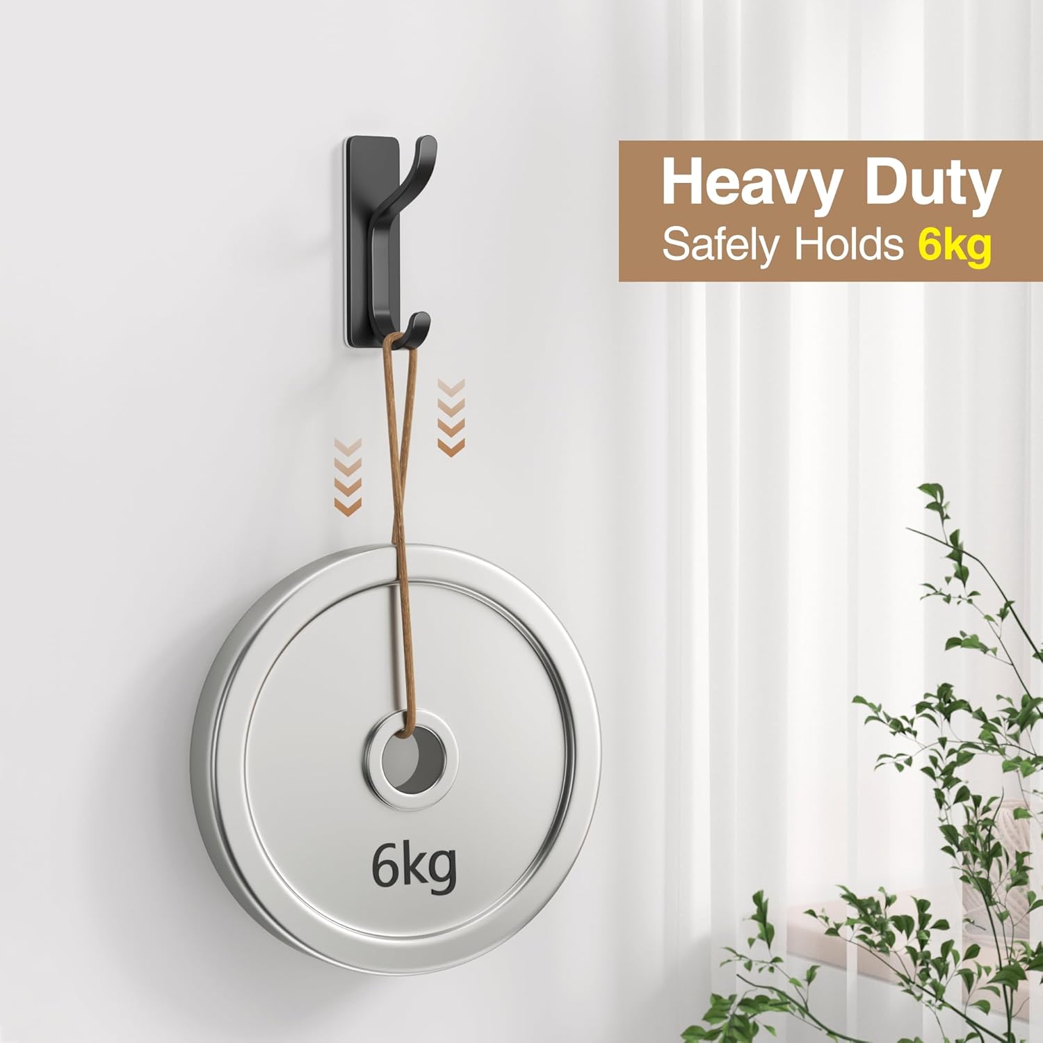 Detalle de Pickpiff Self Adhesive Hooks for Hanging: Heavy Duty 6kg – Stainless Steel, Black, 4 Pack