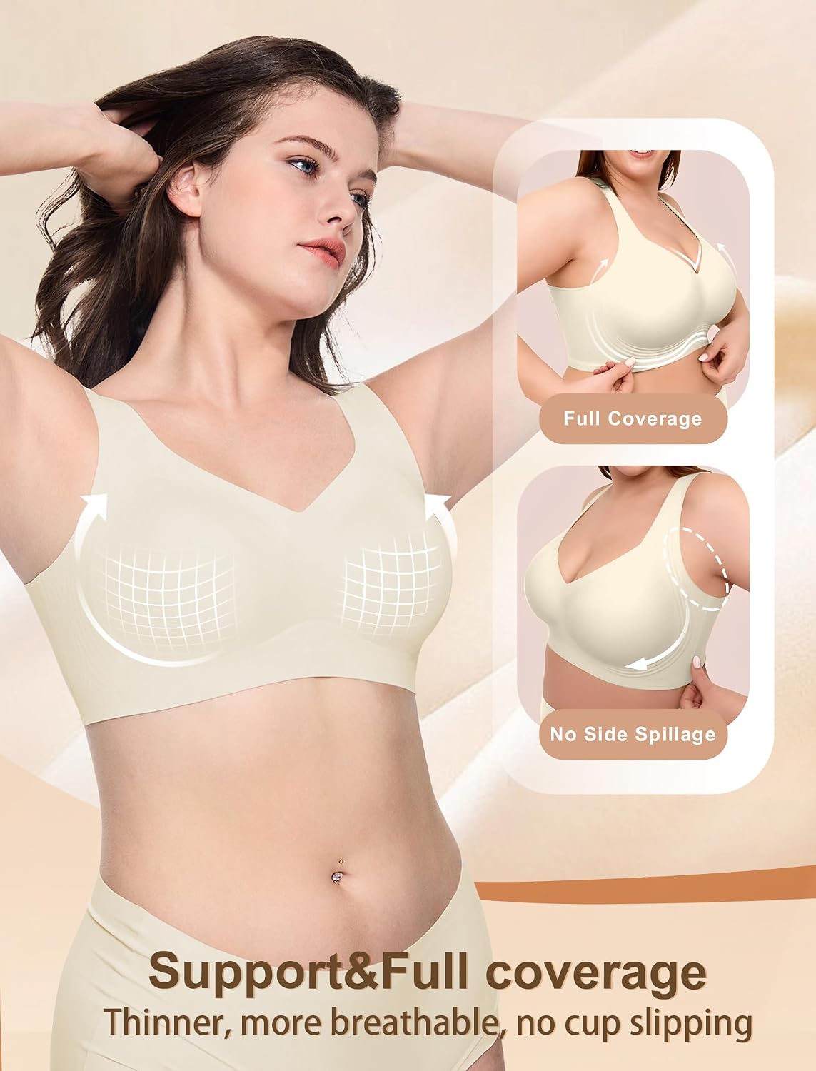 Detalle de Jelly Wireless Bra Plus Size: Supportive Seamless Full-Coverage Push-Up (No Underwire)