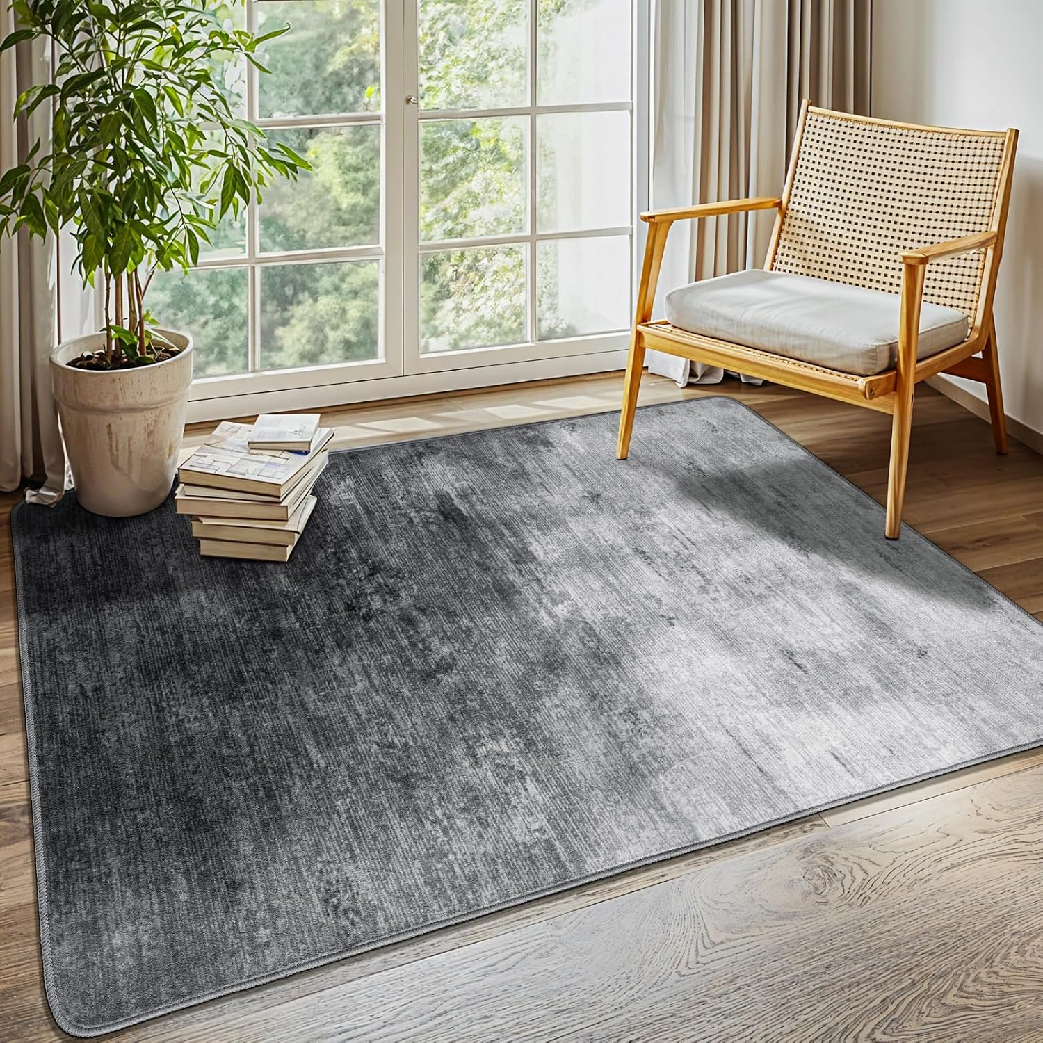 Detalle de LIANLAM 3' x 5' Washable Area Rug, Gray Polyester, Low-Pile, Non-Slip Backing