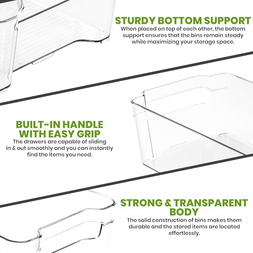 Detalle de KICHLY Stackable Fridge Organisers – 8 Clear BPA-Free Storage Boxes with Handles