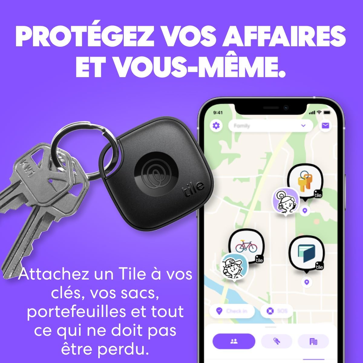 Thumbnail 1 de Tile by Life360 Essentials lot de 4 trackers Bluetooth (Mate/Slim/Sticker) pour clés, portefeuilles et télécommandes