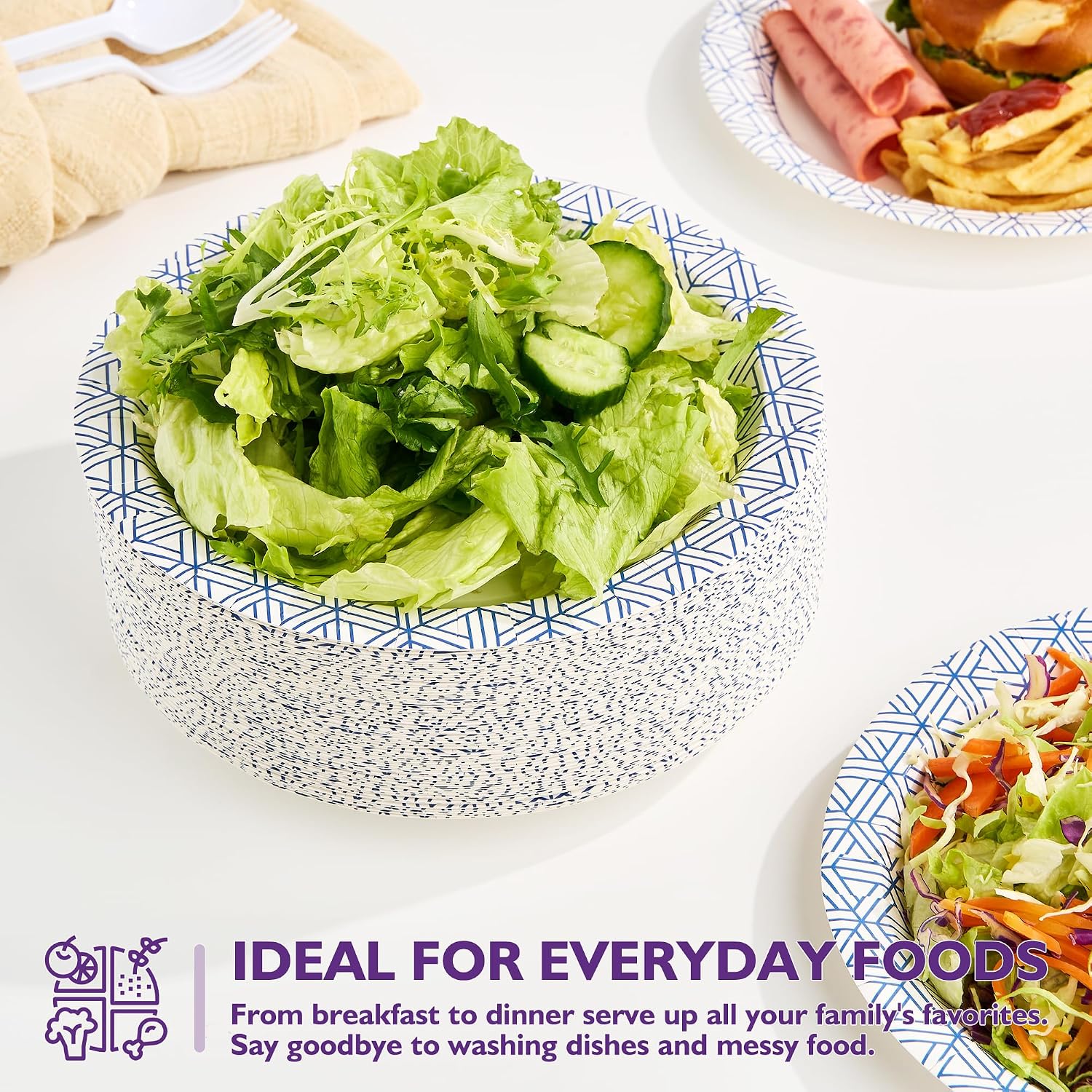 Detalle de PACKINNO 8.5-Inch Disposable Paper Plates, 300-Count: Soak-Proof, Heavy Duty for Parties and Everyday Meals