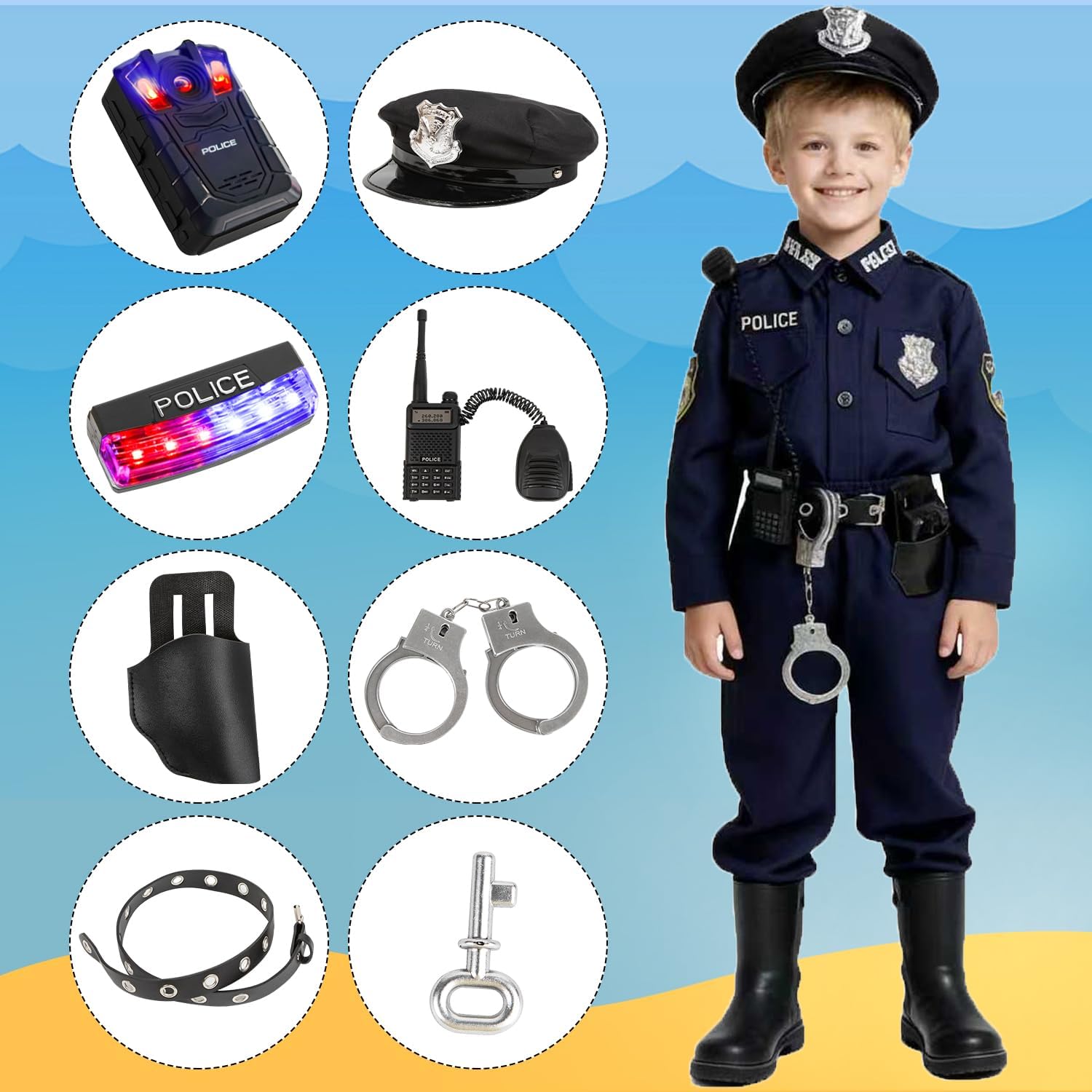 Detalle de KIDDOKIDS Police Costume Set for Kids, Polyester Uniform with Light and Sound Accessories