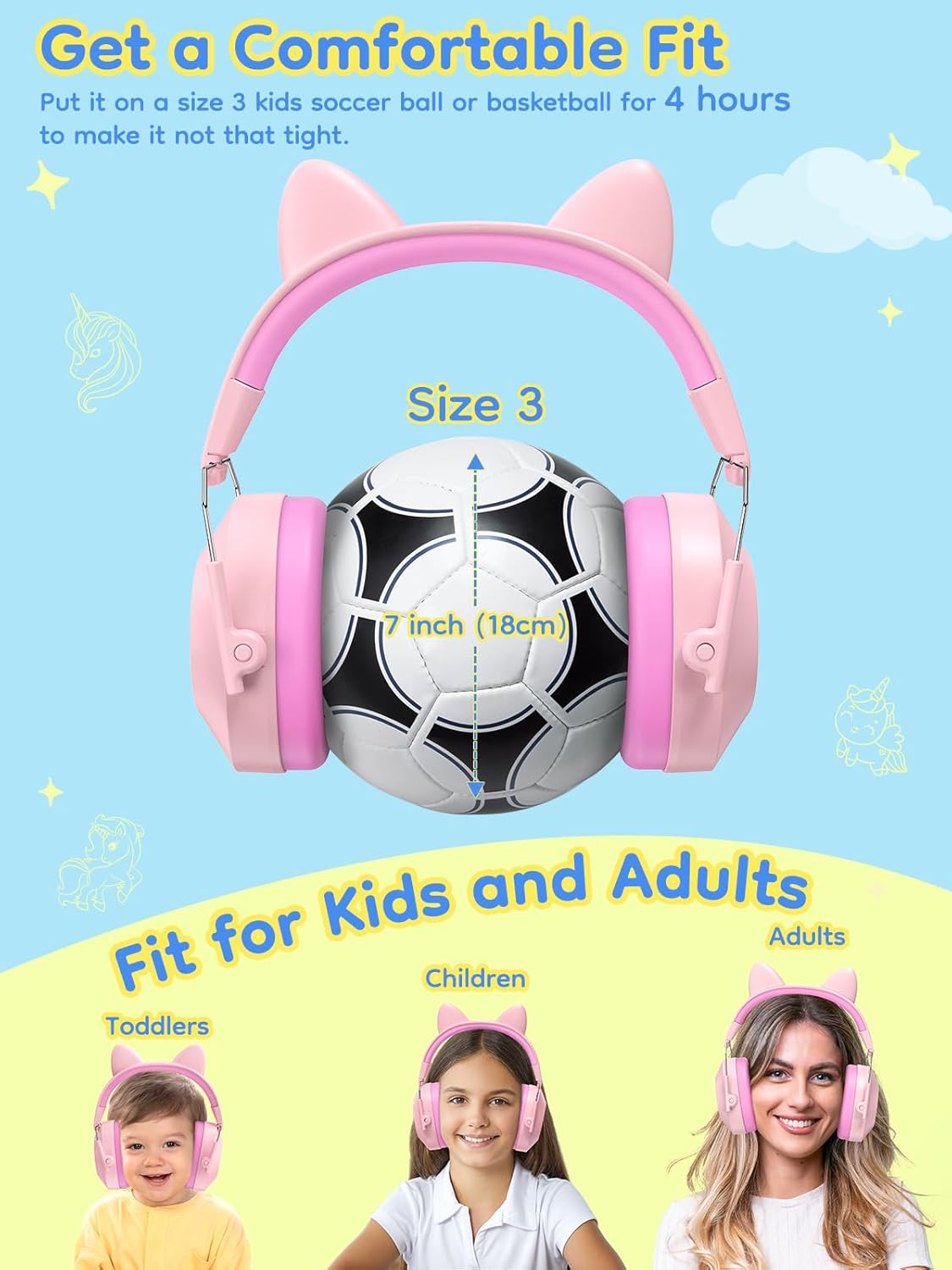 Thumbnail 4 de Dr.meter Cuffie antirumore per bambini, SNR 32 dB – Verde/Rosa