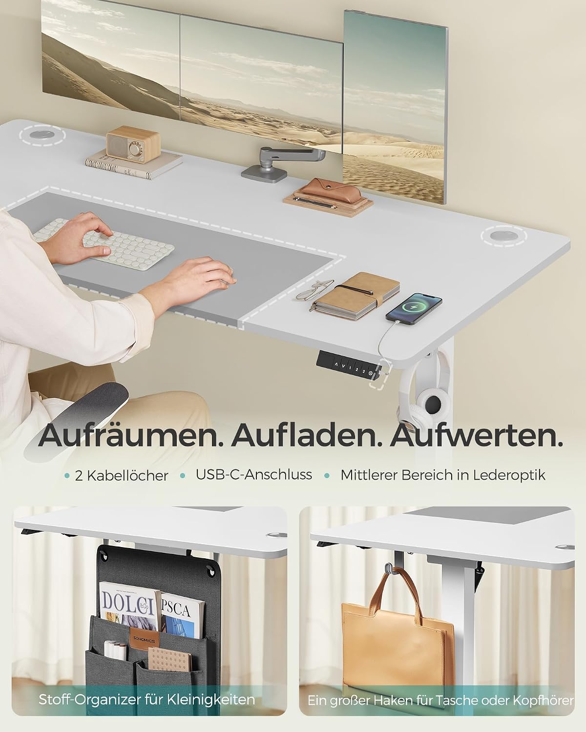 Thumbnail 5 de SONGMICS Höhenverstellbarer Schreibtisch 160x70 cm