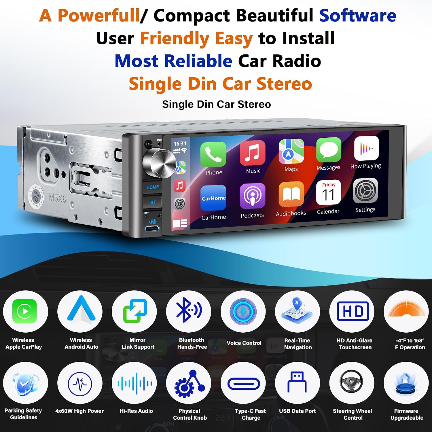 Thumbnail 1 de LSLYA 7-Inch Single DIN Car Stereo with Wireless Apple CarPlay & Android Auto