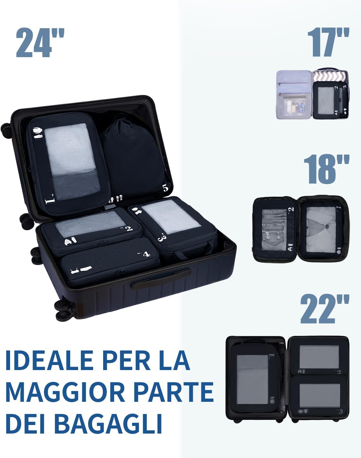 Thumbnail 5 de Set ECOHUB 5 organizer da valigia con compressione e scomparti per il viaggio (blu scuro)