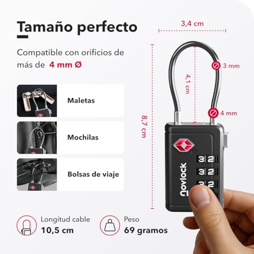 Detalle 2 de Candados TSA NovLock con indicador de apertura y combinación de 4 dígitos (4 uds.)