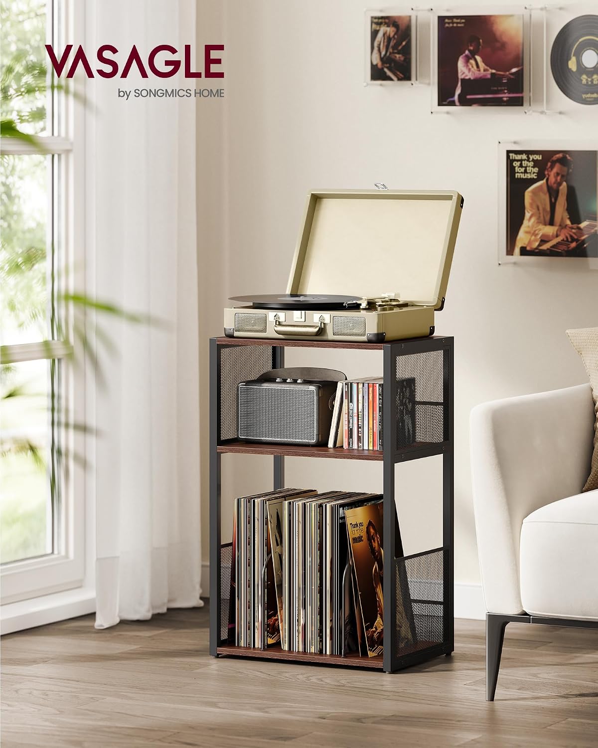 Thumbnail 1 de VASAGLE Record Player Stand, 3-Tier Side Table (ULET275K02) — A Quietly Rugged Home for Your Turntable, Records, and Daily Essentials