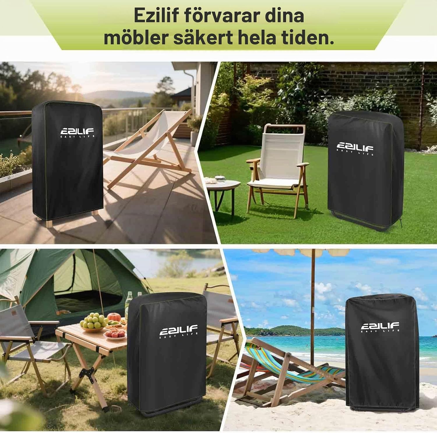 Thumbnail 6 de Ezilif överdrag till fällstolar, 2-pack i 210D Oxford-tyg, svart