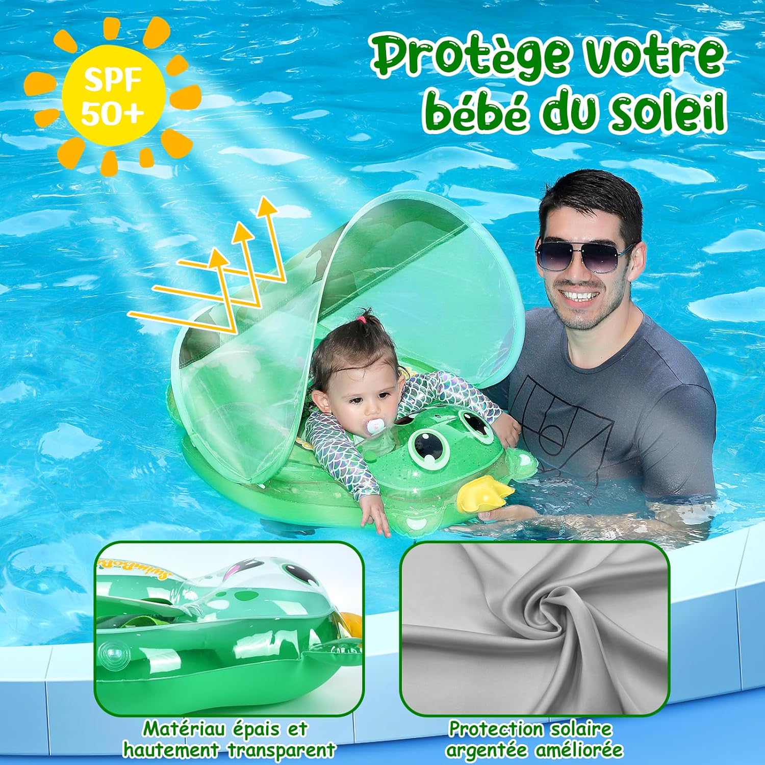 Thumbnail 3 de YOOHBERRYS Bouée bébé avec pare-soleil et support inférieur (3 à 36 mois) – flotteur de natation gonflable