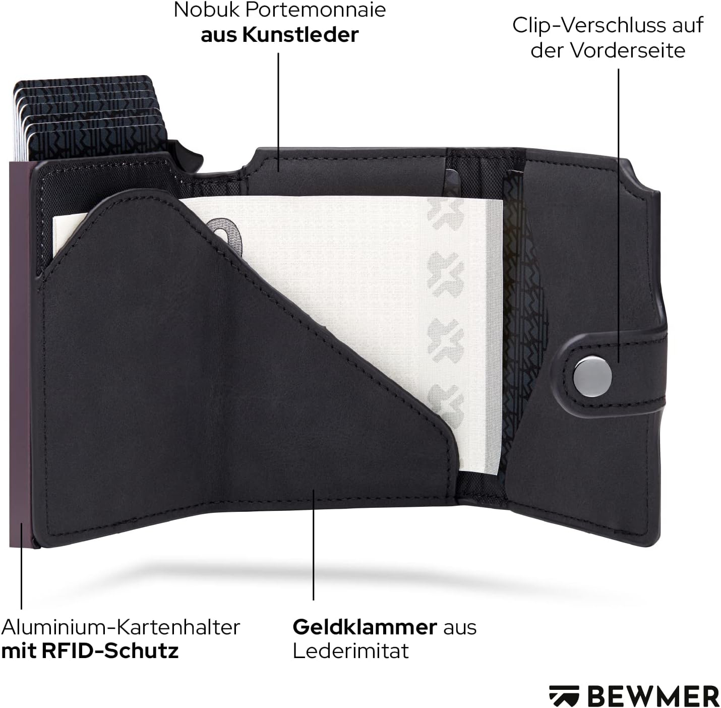 Thumbnail 3 de BEWMER v2 Shielded Slim Wallet mit Münzfach – RFID-Schutz, Auto‑Auszug & Kreditkarten bis 9 Stück