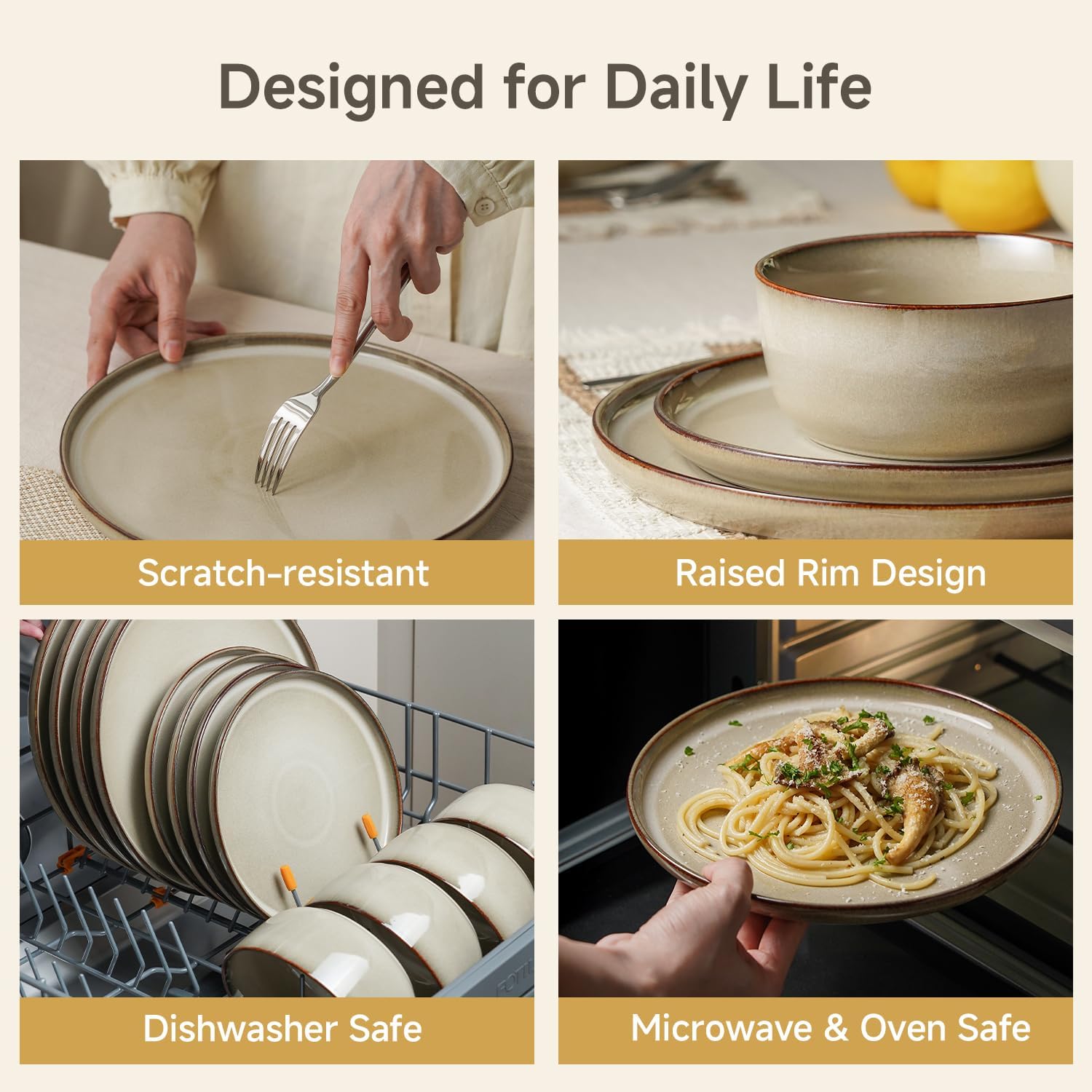 Detalle de KINGSTONE Stoneware Dinnerware Set, 12-Piece