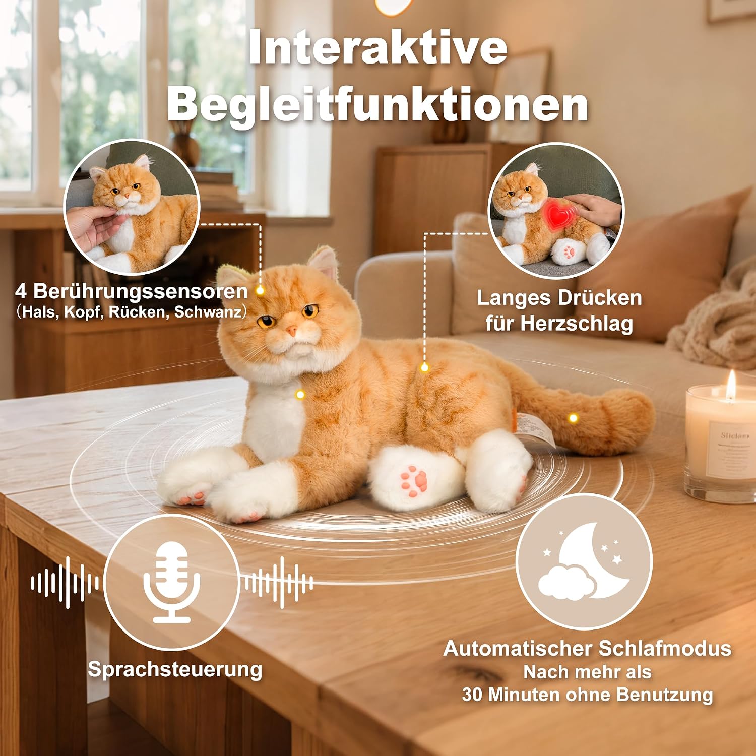 Thumbnail 1 de Chongker Roboterkatze – Interaktiver Plüschfreund mit realistischem Herzschlag und Schnurren (Orange)