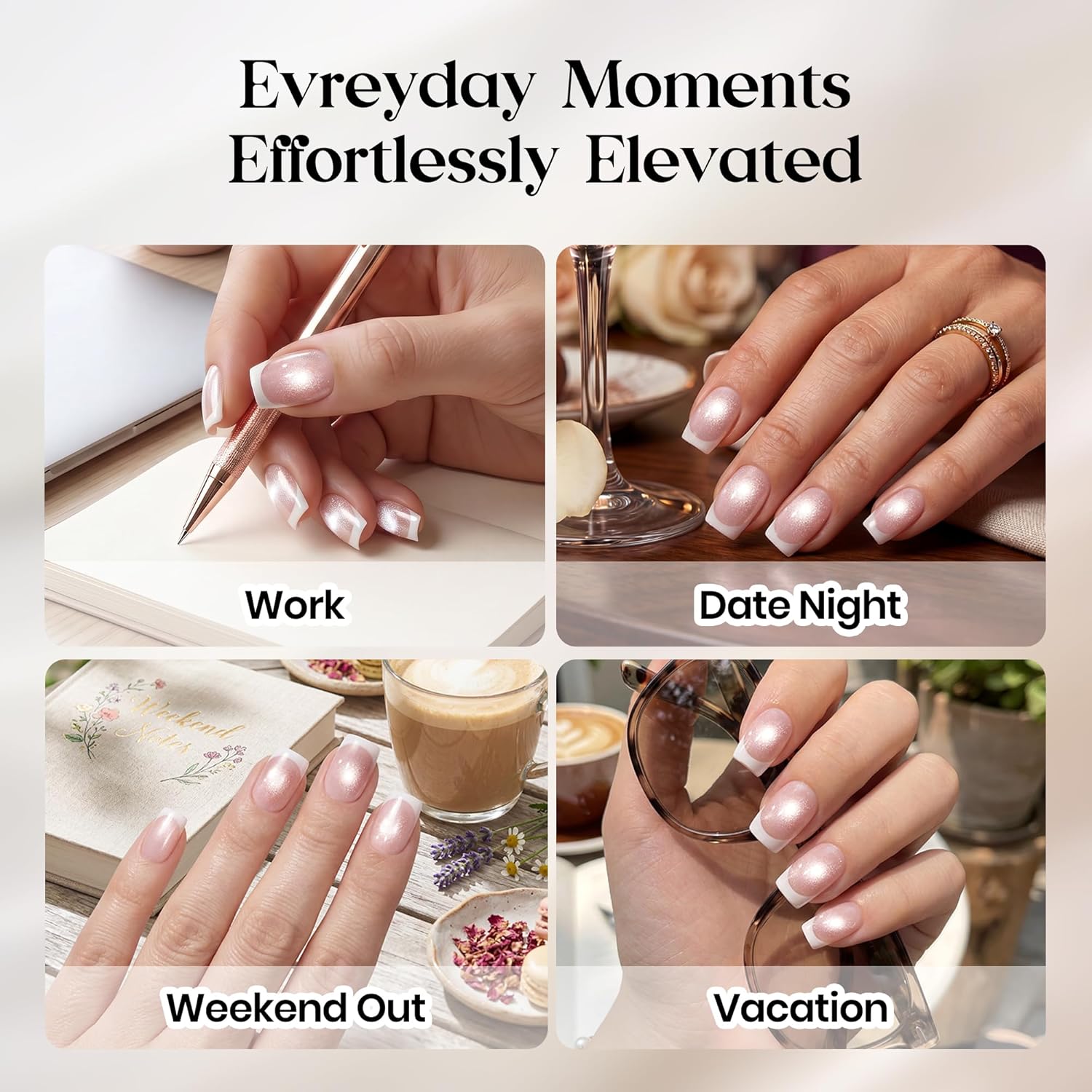 Detalle 2 de Beetles Enchanted Aurora Cat Eye Press On Nails (Gel Polish) — Medium Almond, 7 Colors, 16 Sizes, 224 Pieces
