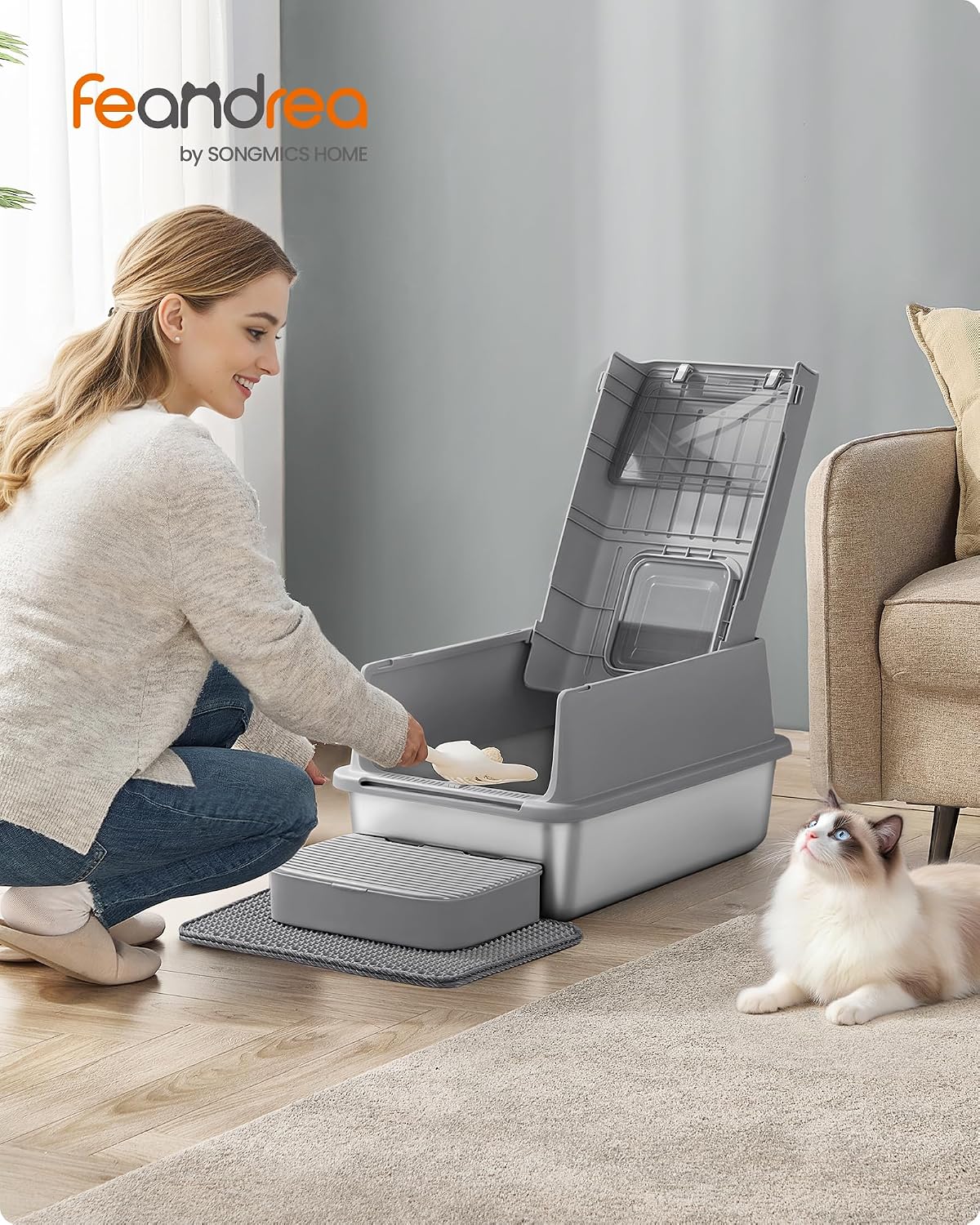 Detalle de FEANDREA BOXAL PPT007GN01 Covered Cat Litter Box with Stainless Steel Base