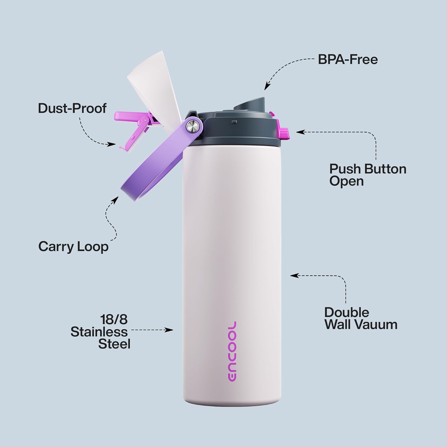 Thumbnail 3 de Encool 24 oz Insulated Stainless Steel Water Bottle with Straw and Push-Button Lid (Oyster Pink)