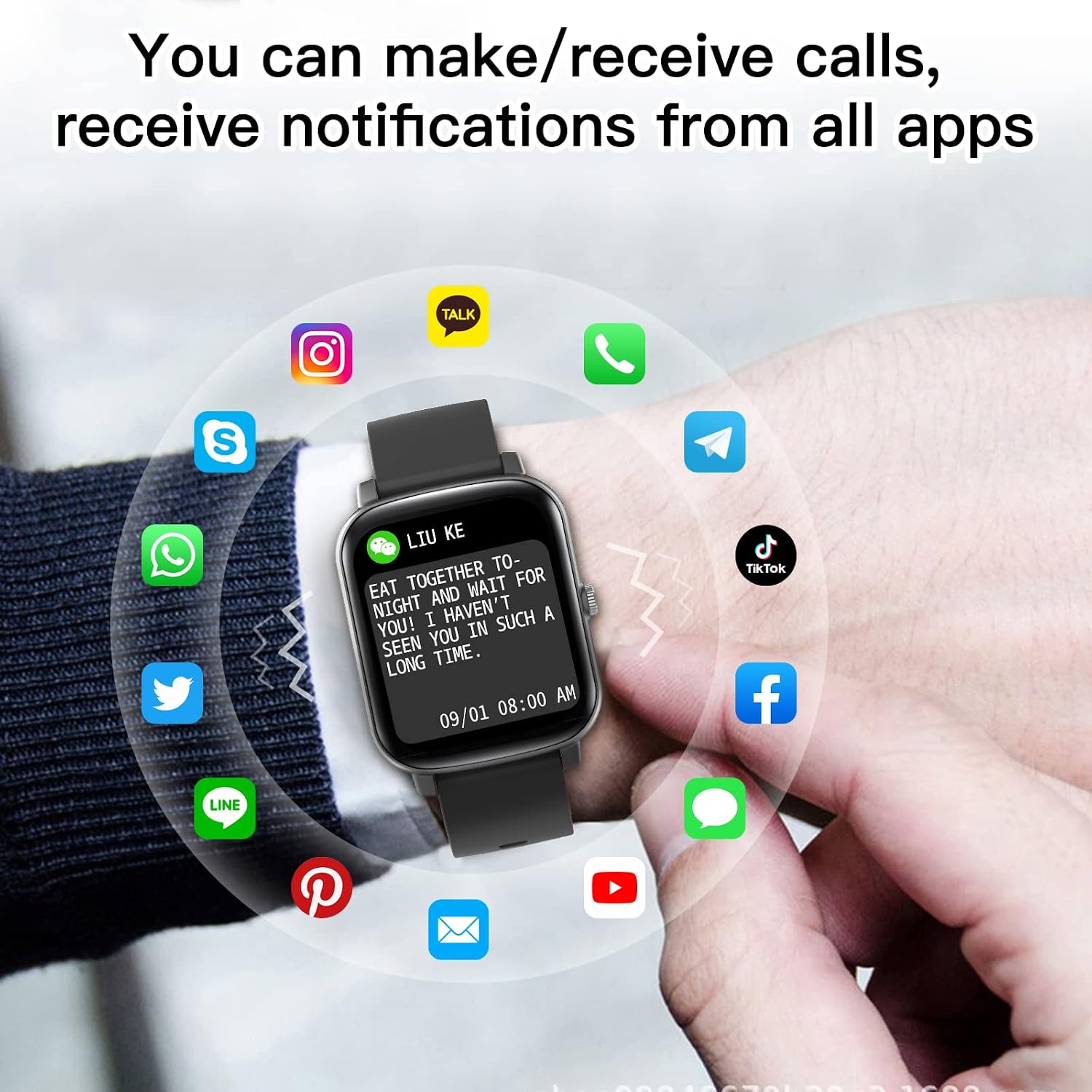 Detalle de FirYawee 1.7-inch Touchscreen Smart Watch (Black) with Bluetooth calls and health tracking