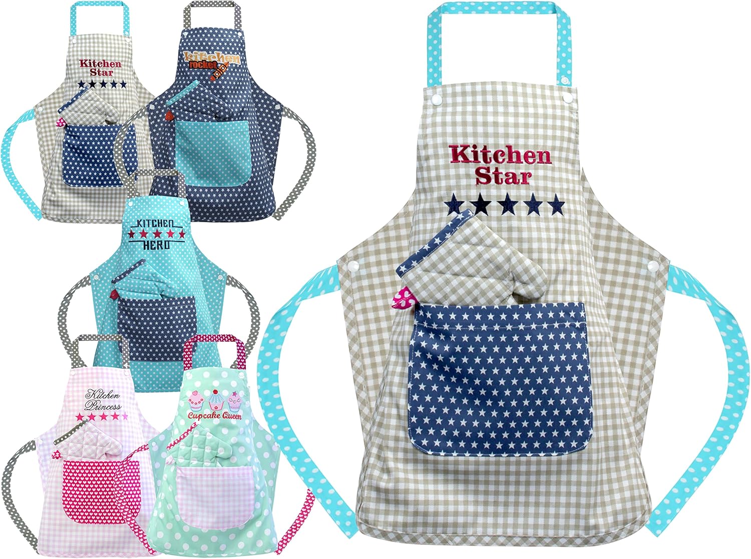 Toque de chef à carreaux Emily's – Tablier et gant pour enfants (468.550)