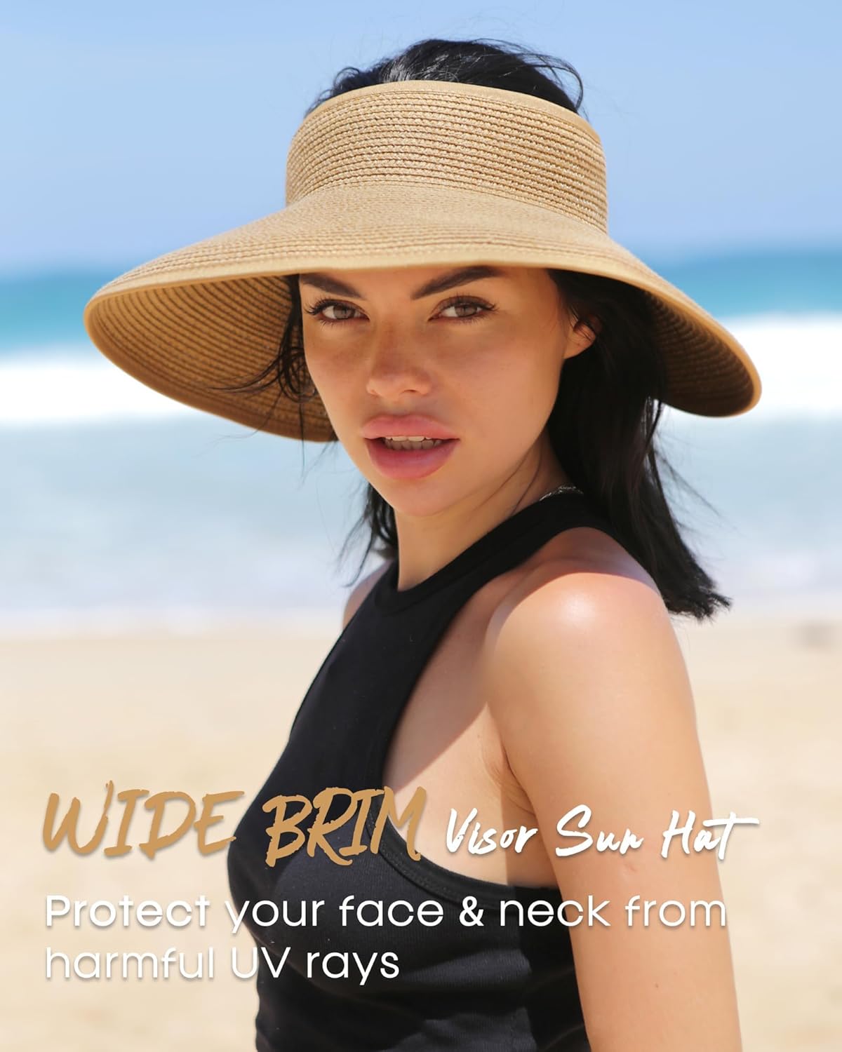 Detalle de FURTALK Women’s Sun Hats Wide Brim Straw Hat with UPF 80+ Protection (Packable, Foldable, Ponytail Opening)