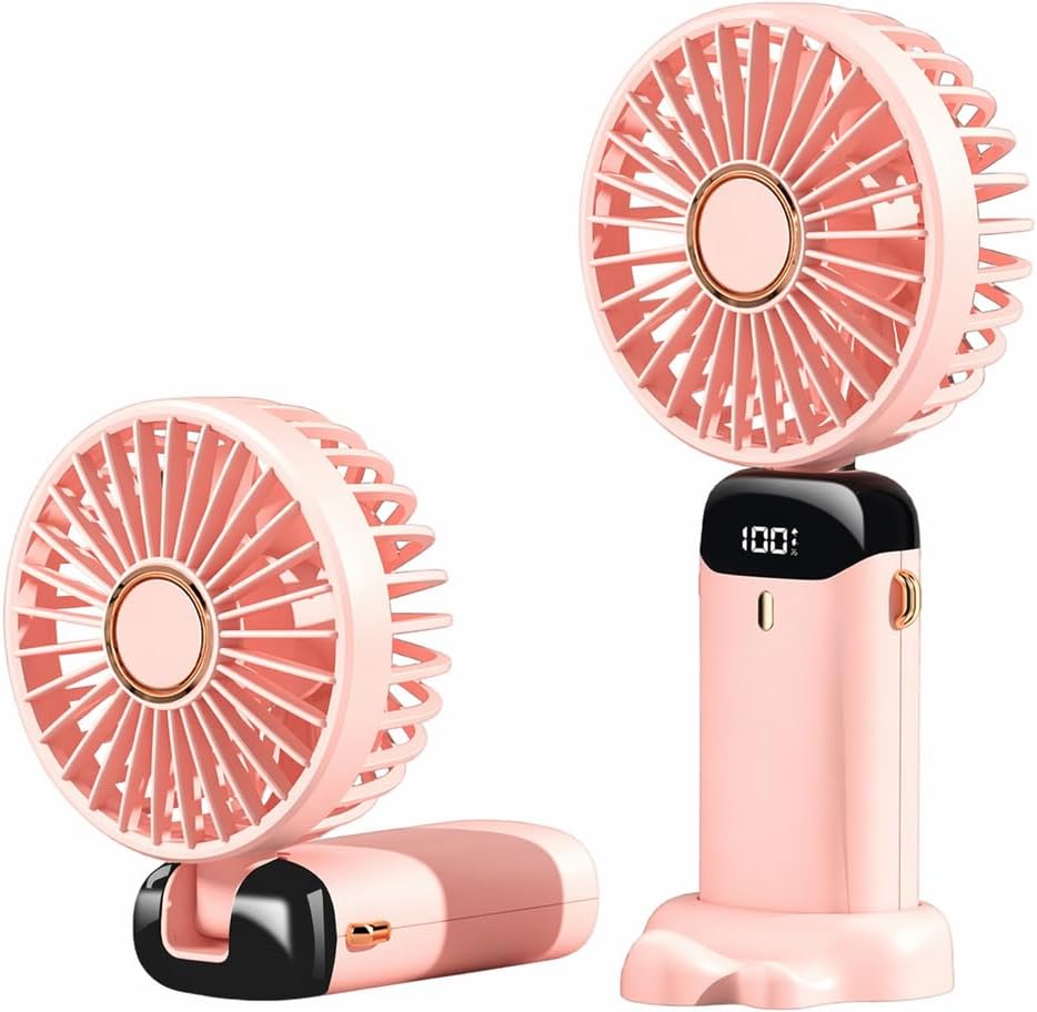Imagen de Jsdoin hand-held portable USB rechargeable fan with 5 speeds and LED display (Pink) en OfertitasTOP