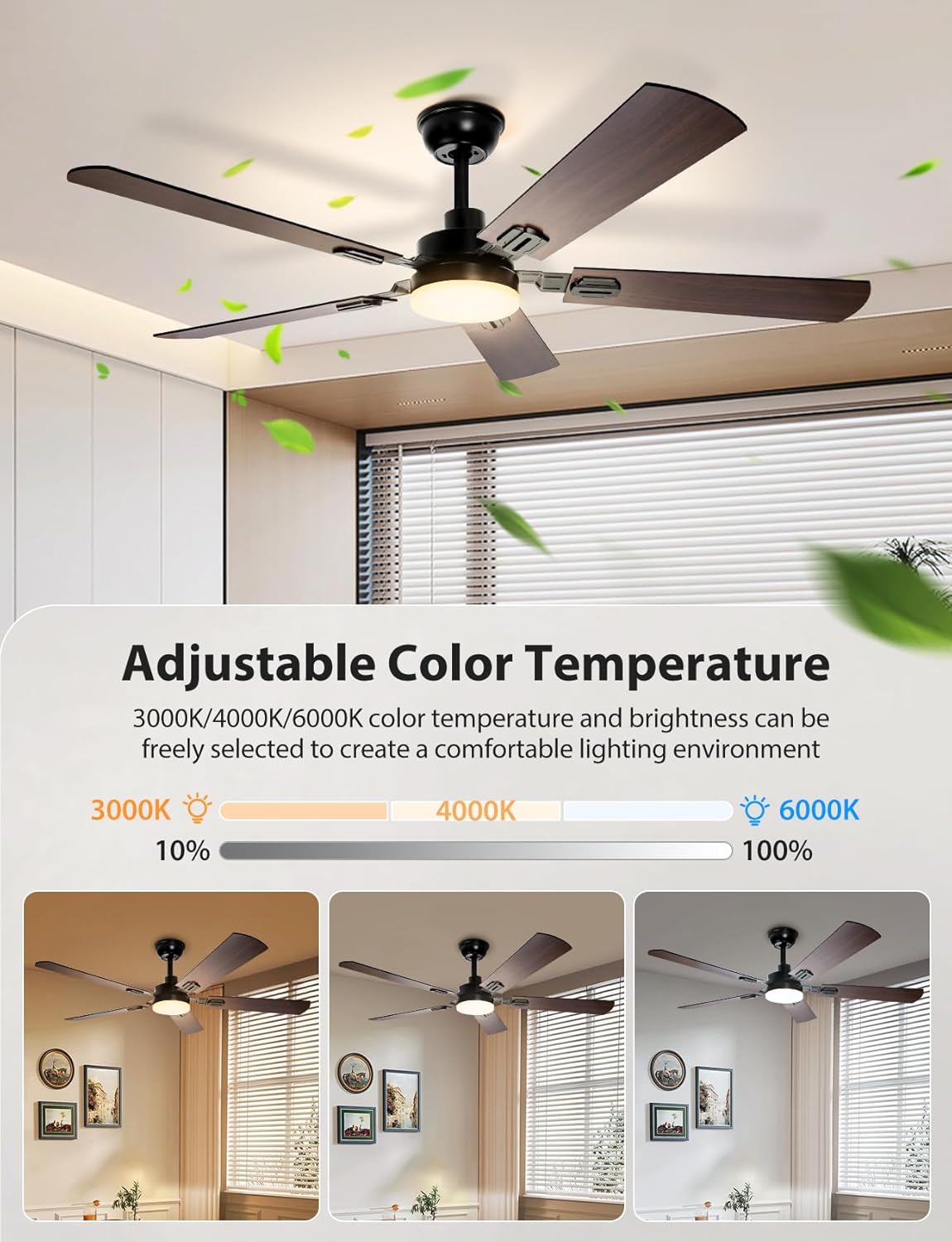 Detalle de Aigostar Ventilador de Techo con Luz 52" (Ø132 cm) – Silencioso, DC Reversible y Control Remoto