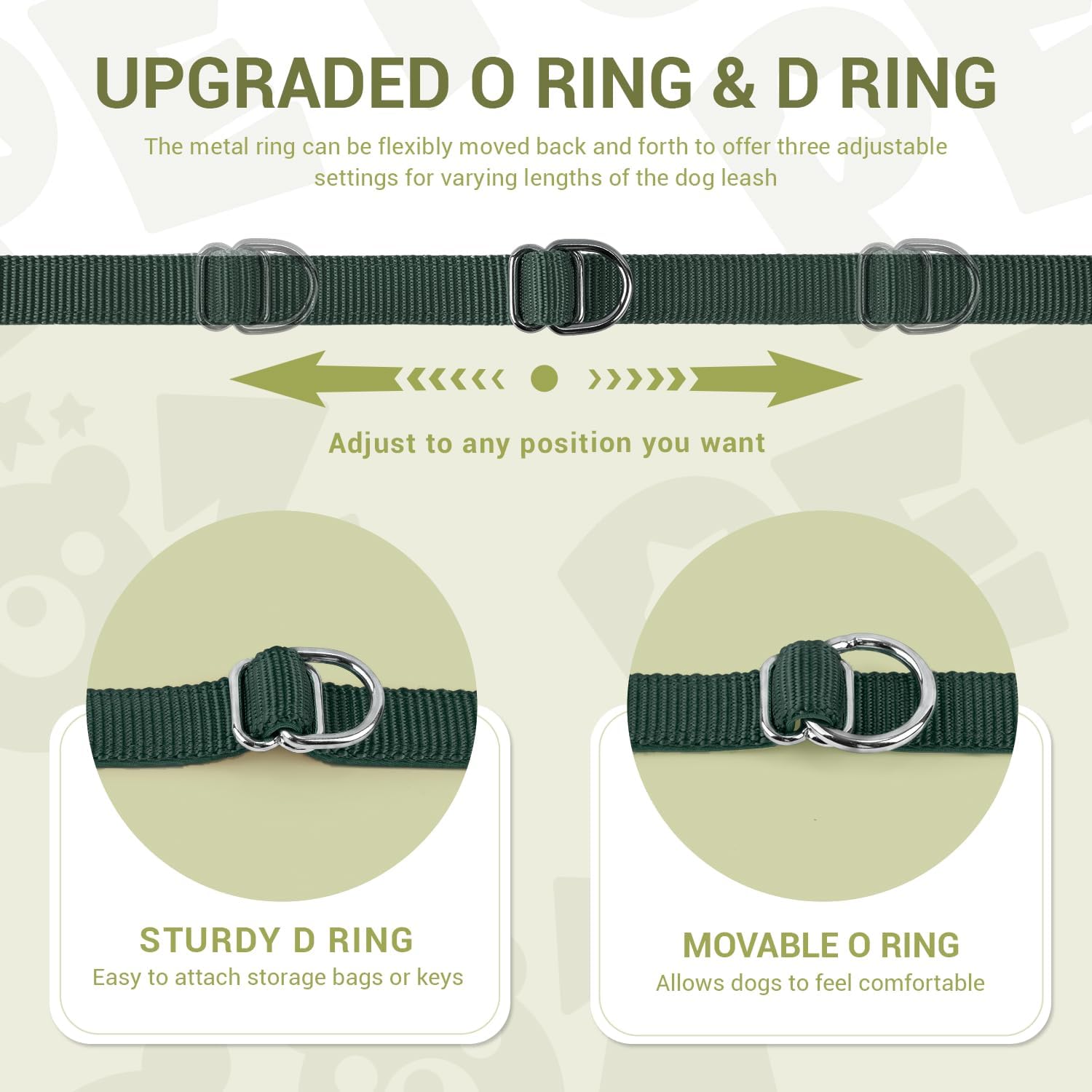Thumbnail 5 de PETCOOZ Hundeleine mit 2 Karabinern, verstellbar auf 7 Längen – Schleppleine/Doppelleine für Hunde bis 30 kg, 3 m, dunkelgrün