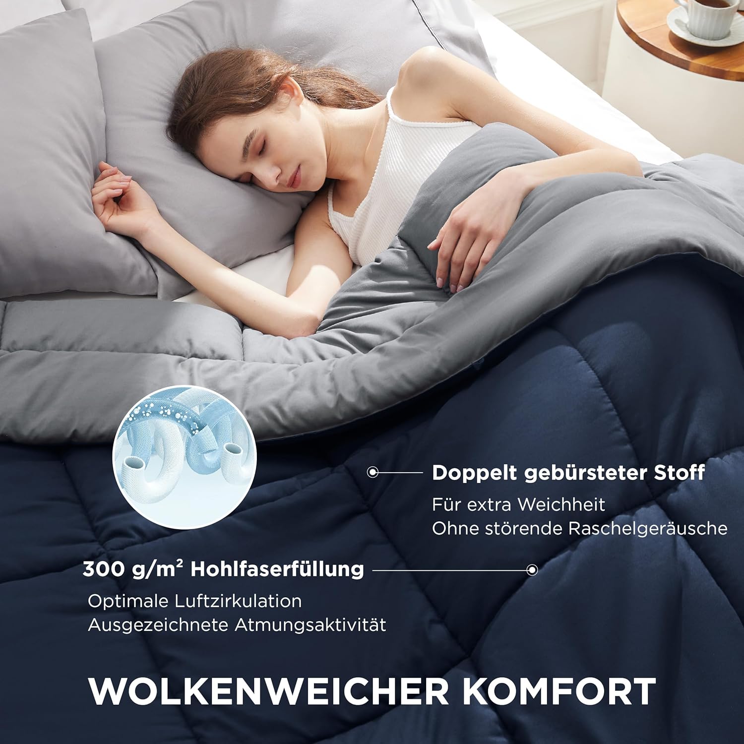 Thumbnail 2 de BEDSURE Bettdecke 200x200 ohne Bezug – Ganzjahresdecke 300GSM für Allergiker, Waschbar, Blau/Grau