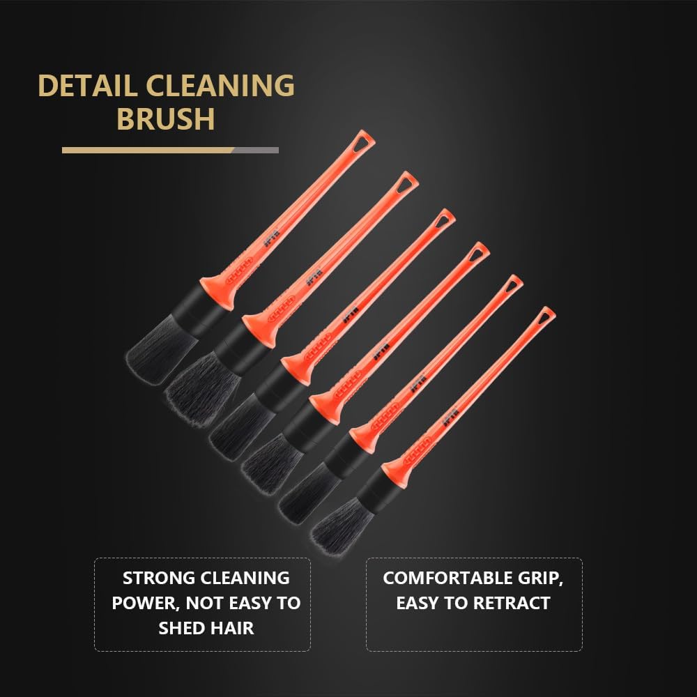 Detalle de Detaillierungsbürsten-Set für die Autopflege (6 Größen) – Auto Detail Brush mit Naturhaar-Mischfasern und Kunststoffgriff
