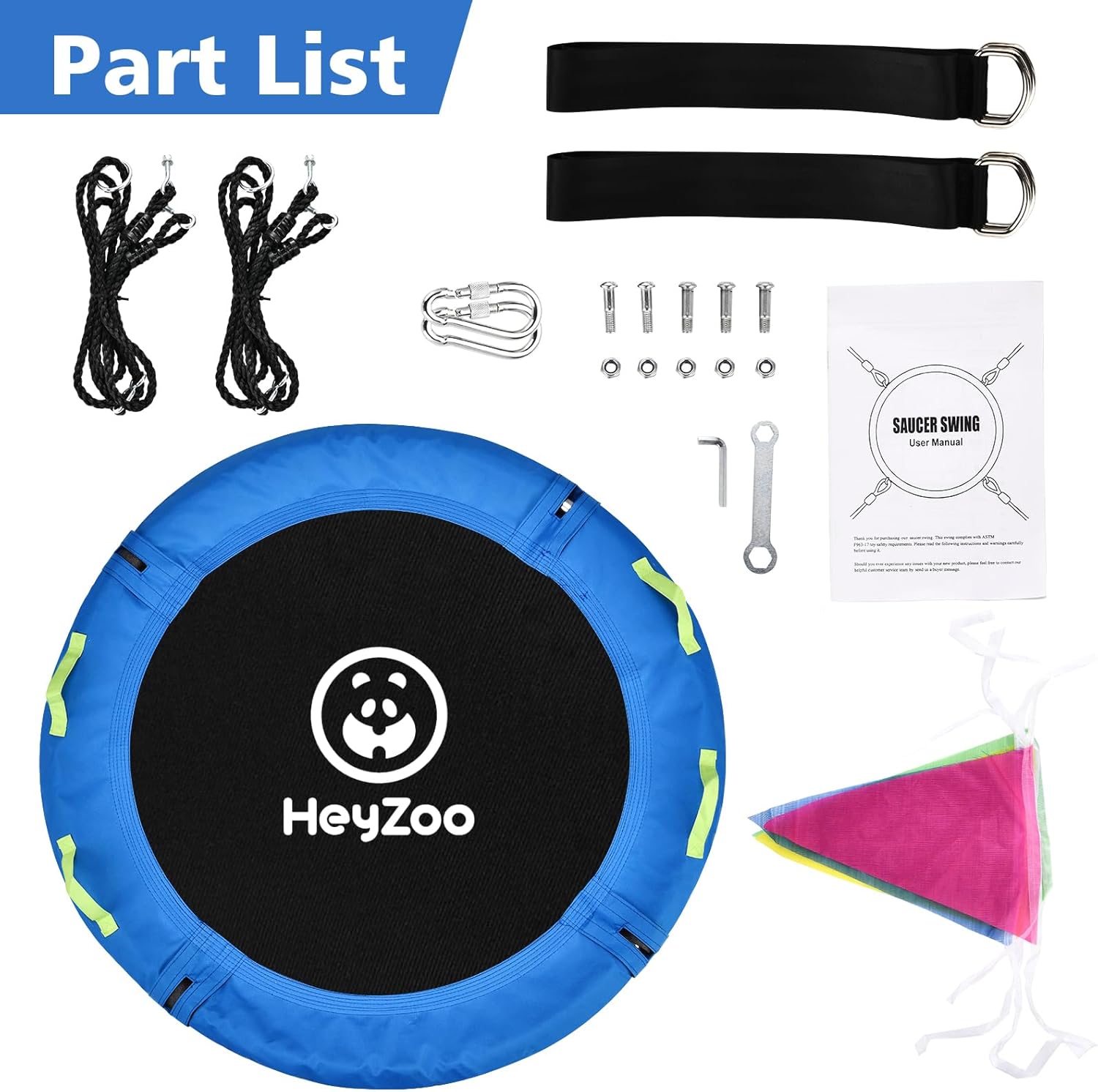 Detalle 2 de HeyZoo 48 inch Tree Swing Saucer Flying Swing (900 lbs capacity) with Adjustable Hanging Straps, Blue