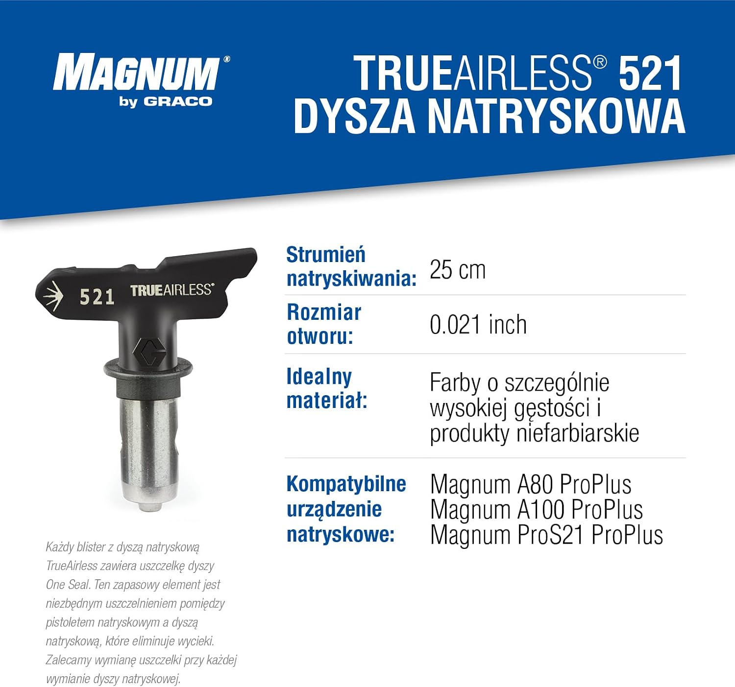 Detalle de Graco TRA521 TrueAirless – dysza natryskowa, strumień 25 cm, otwór 0,021 cala