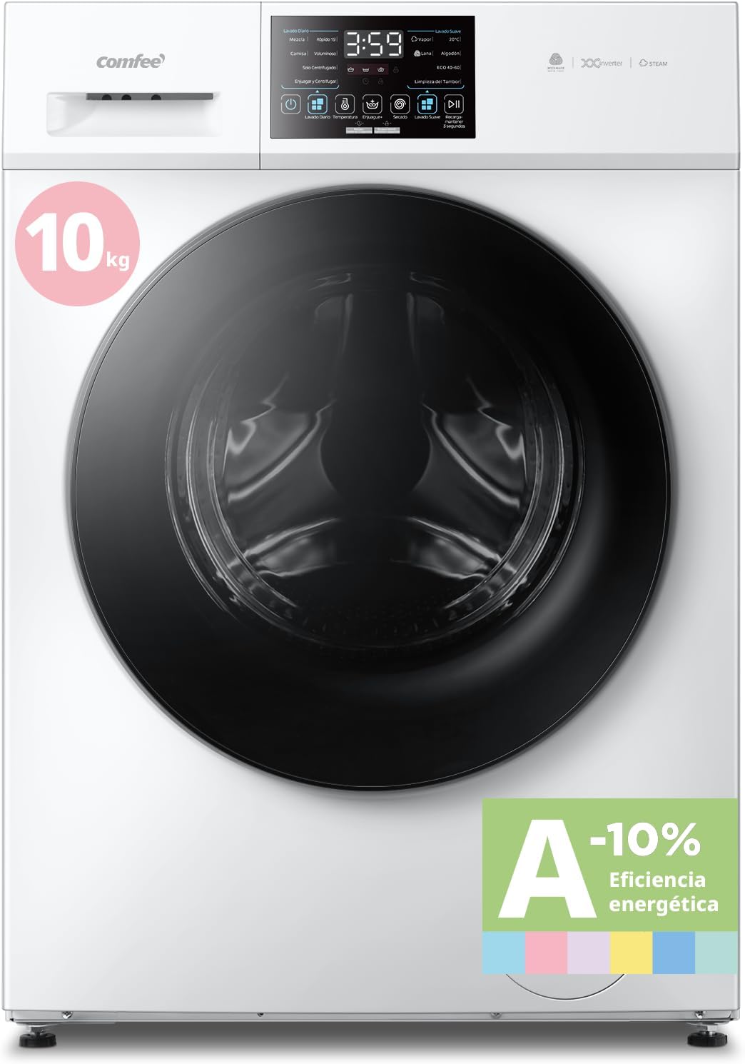 Detalle de COMFEE CFP03EW100W-HL Lavadora 10 kg con Vapor, Motor BLDC y aprobación Woolmark