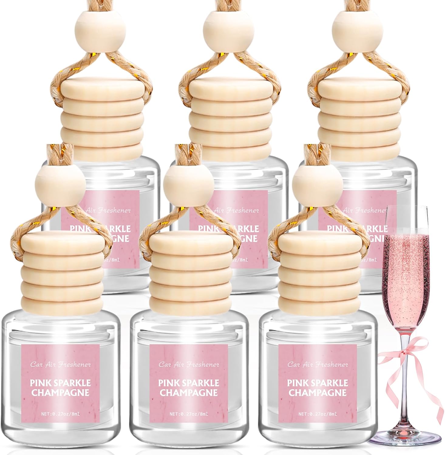 AROIC Car Air Freshener - Pink Sparkle Champagne Fragrance (6 Pack)