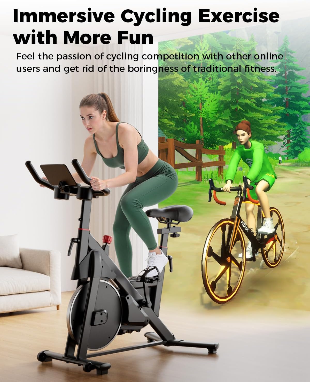 Detalle de MJWW Exercise Bike for Home Gym Use: Magnetic Resistance Spin Bike with Smart App