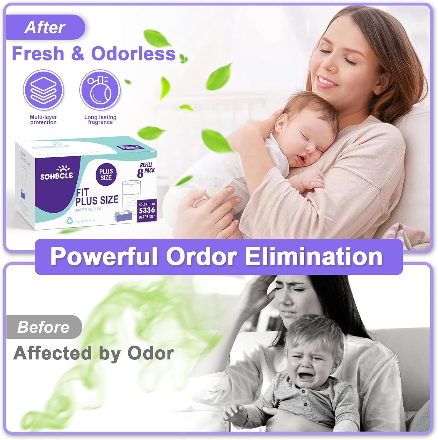 Thumbnail 3 de SOHBCLE Diaper Pail Refill Bags, 8-Pack for Dekor Plus, Lavender Scent