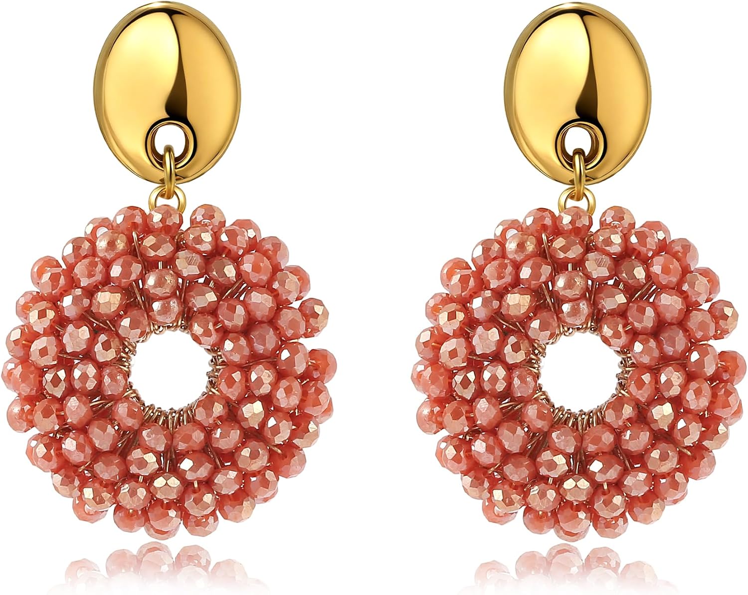 Detalle de Boho Kristall Perlen Ohrringe – Leichte runde Statement-Ohrringe in Gold