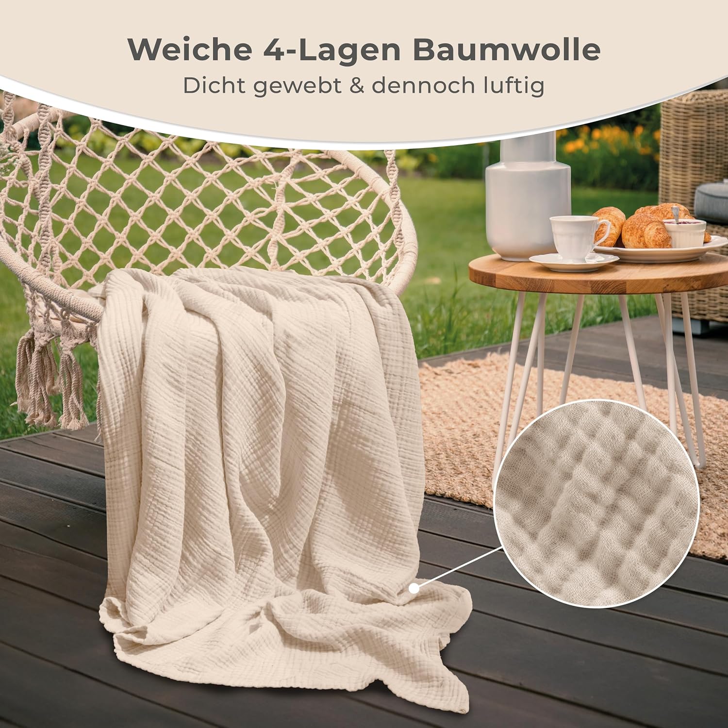 Thumbnail 5 de LAYNENBURG Premium Musselin Tagesdecke 150x200 cm