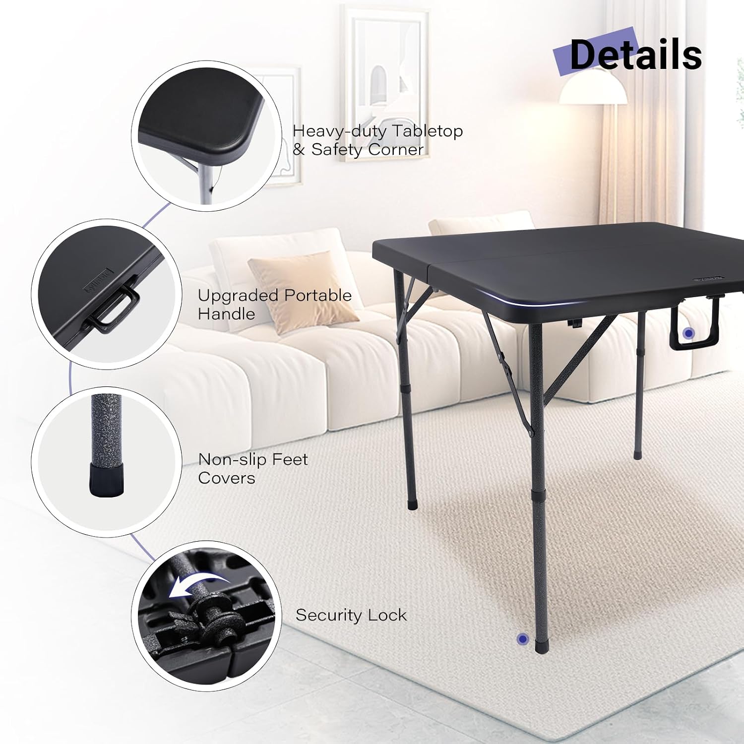 Detalle 2 de Byliable 34IN-CT-02 34-Inch Square Folding Table with HDPE Top