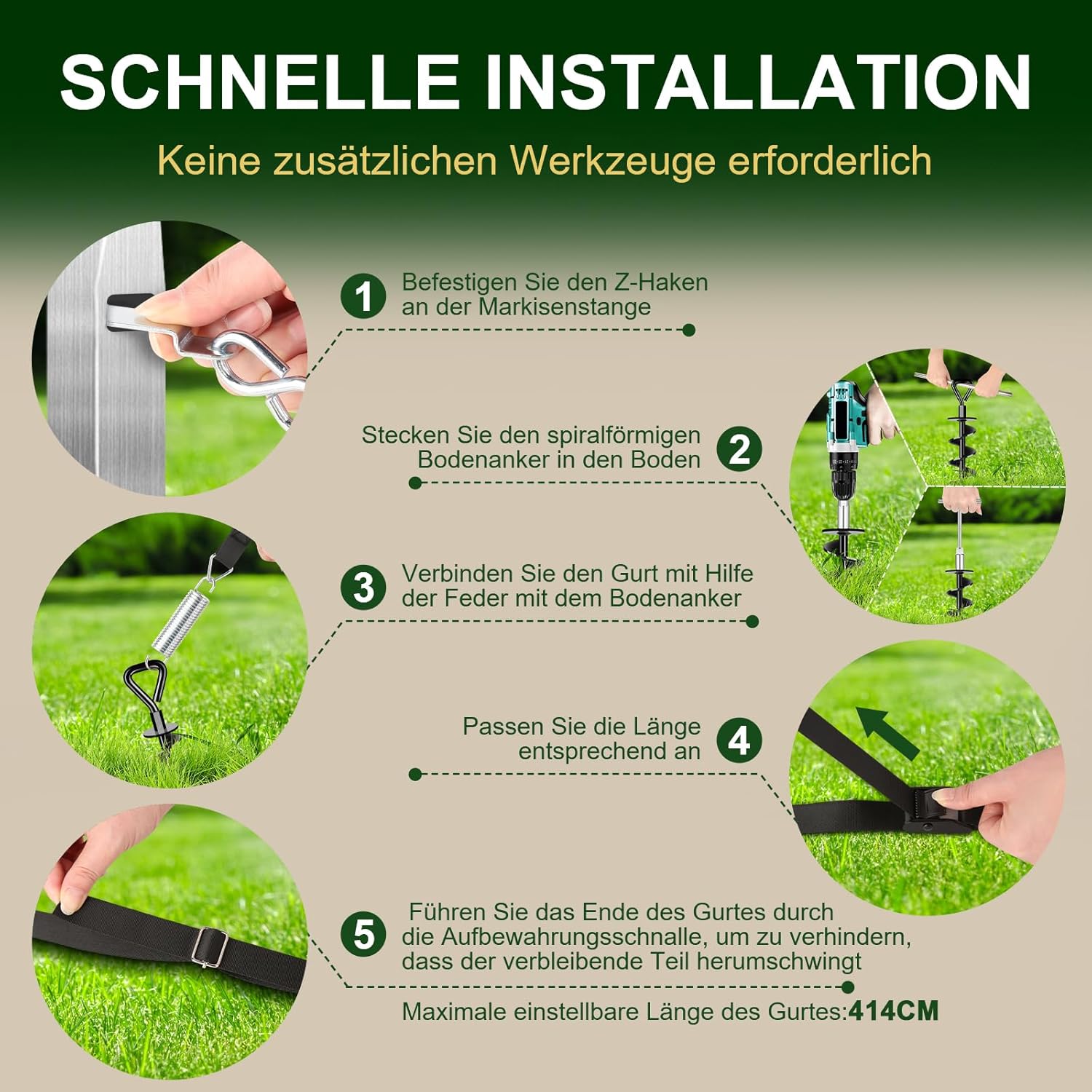 Thumbnail 5 de SCHINTILLO Premium Sturmband Markise Vorzelt für Thule Omnistor – Stabilisierungs-Kit mit 37 cm Spiralförmigen Bodenankern