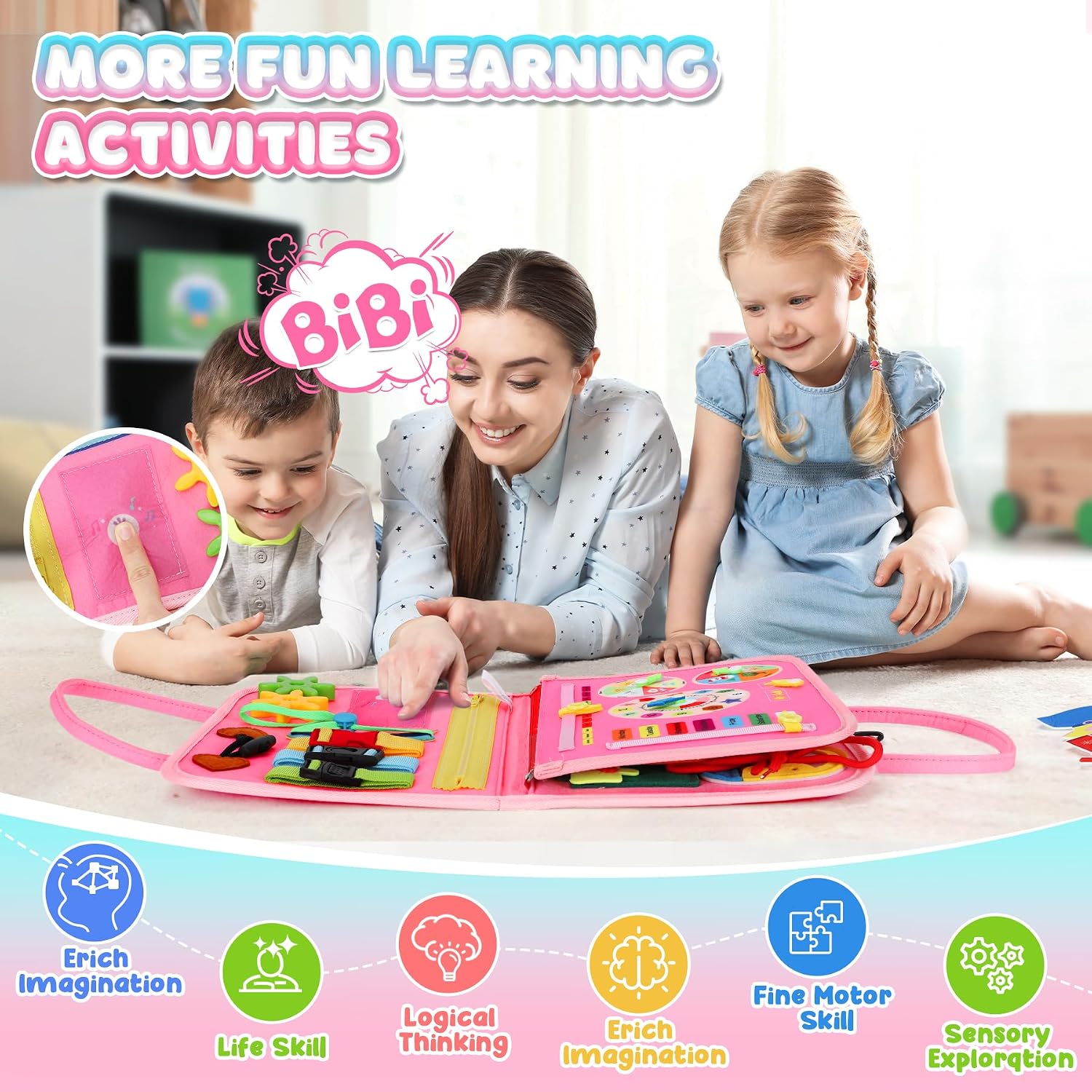 Detalle de Busy Board Montessori Busy Book for Toddlers, 6 Felt Pages for Travel