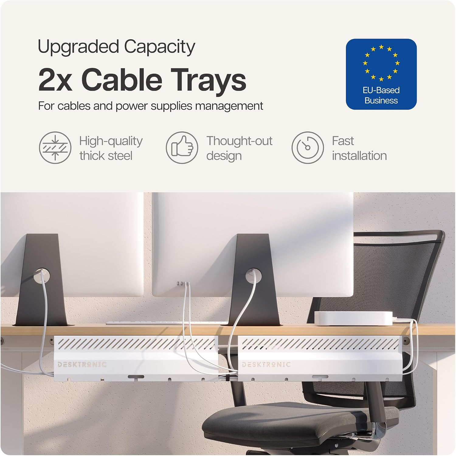 Detalle 2 de Desktronic Canalina Passacavi Bianca 2 pz – Organizza i cavi in acciaio inox per scrivania