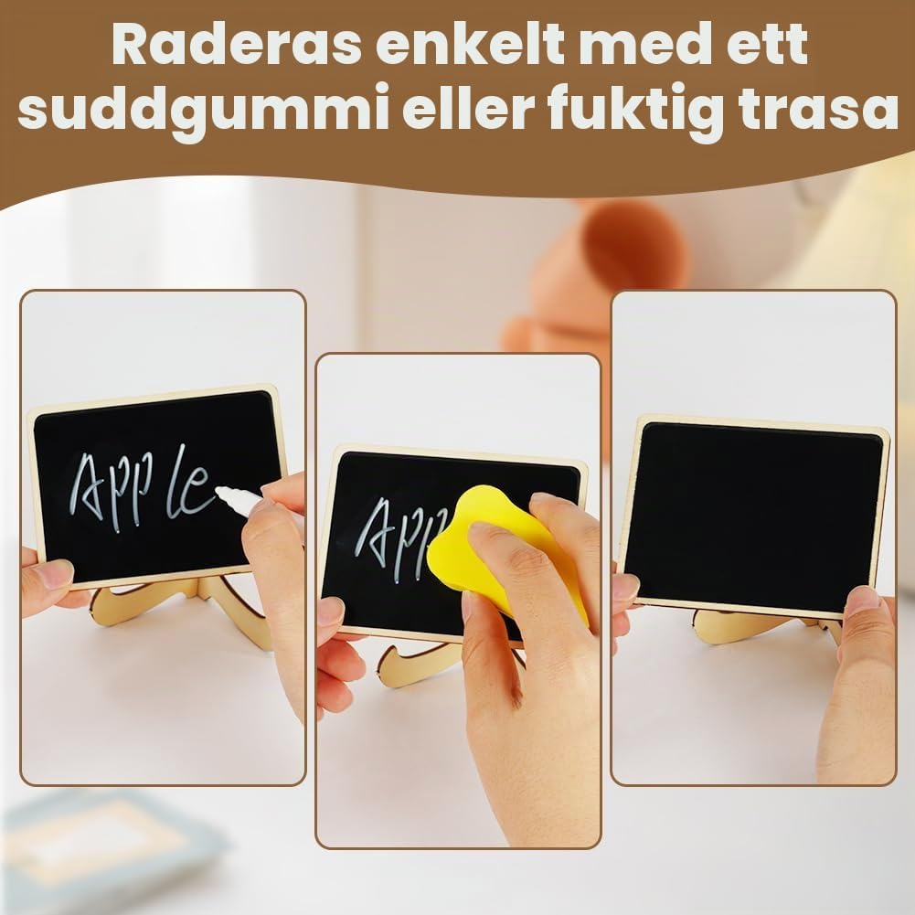 Thumbnail 4 de AUAUY M1-5304589 svarta minitavlor, 12-pack med trästöd och vattenlösliga pennor