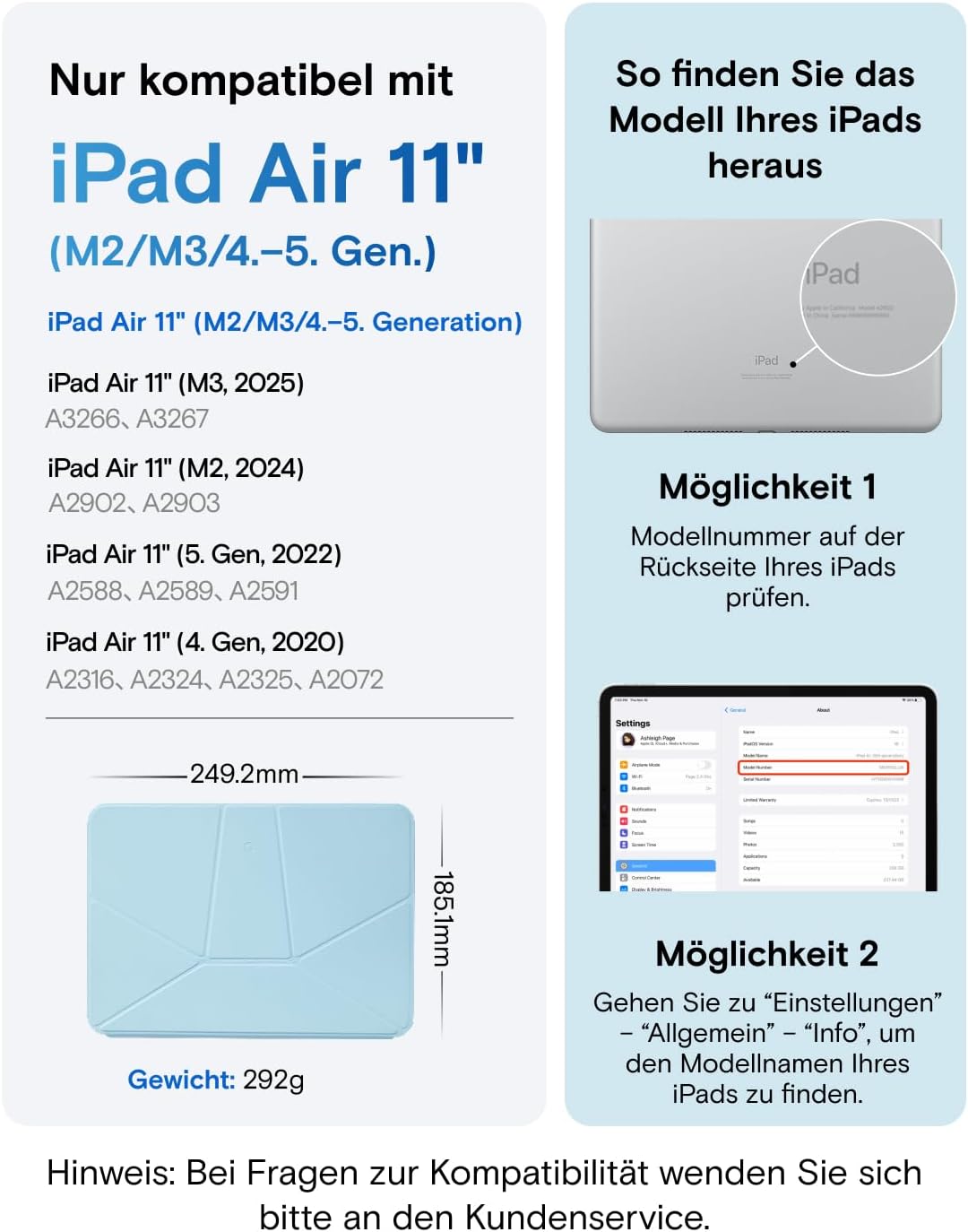 Detalle de MOFT Dynamic Folio Hülle für 11" iPad Air (M4/M3/M2) – schlankes Magnet-Folio mit verstellbaren Winkeln und Auto Wake/Sleep, Eisnebel Blau